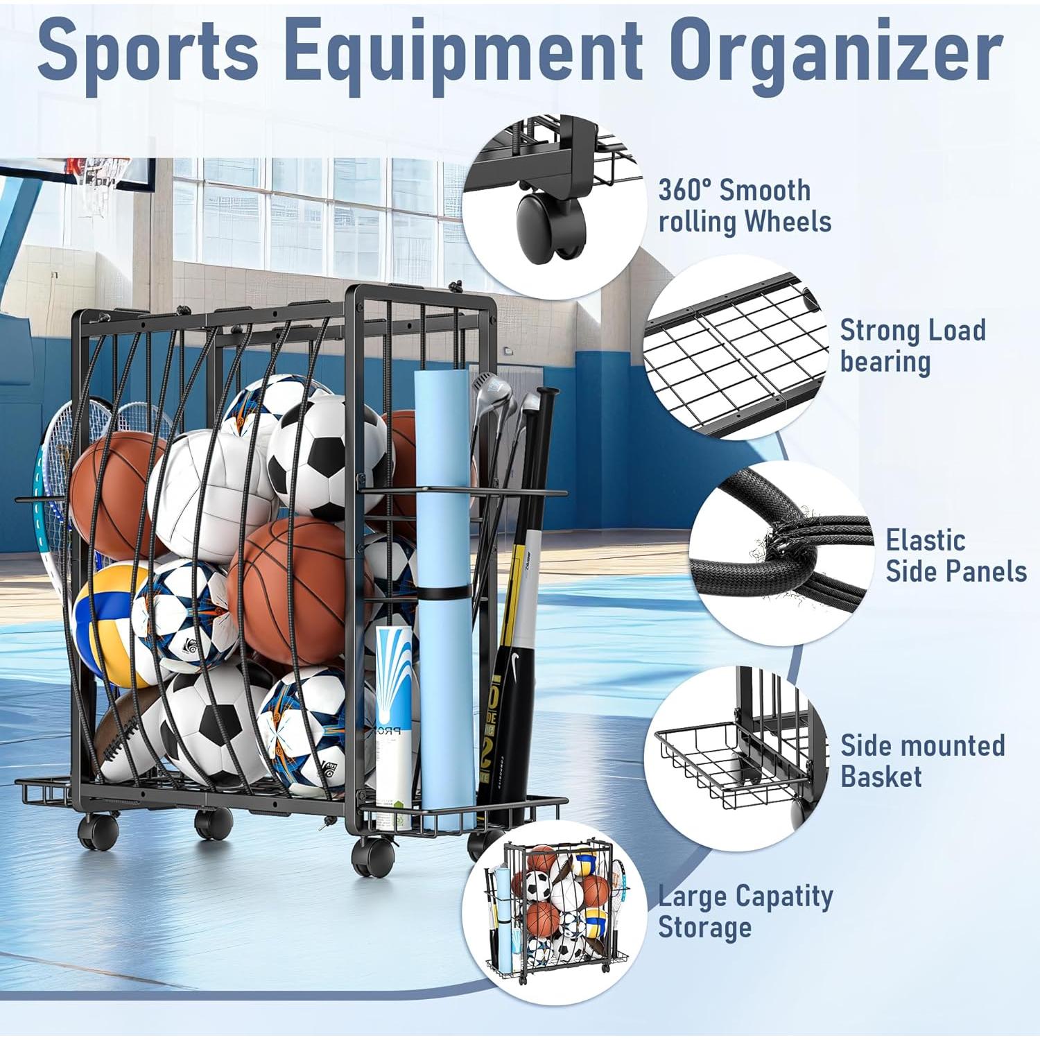Organizador de Pelotas DUDUXI para Garaje con Ruedas y Ganchos