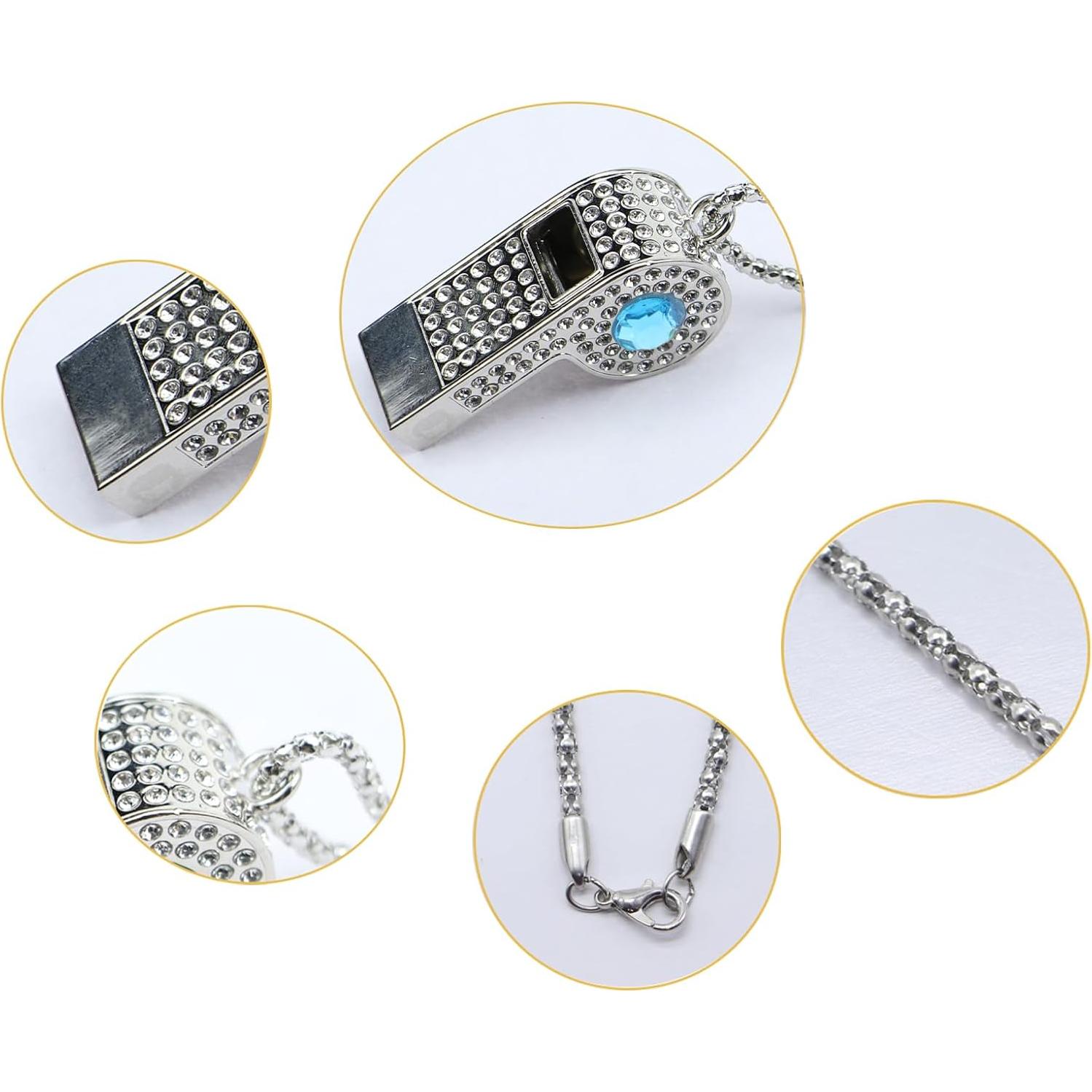 Silbato de Metal QUJIFETU con Lentejuelas y Cadena Ajustable