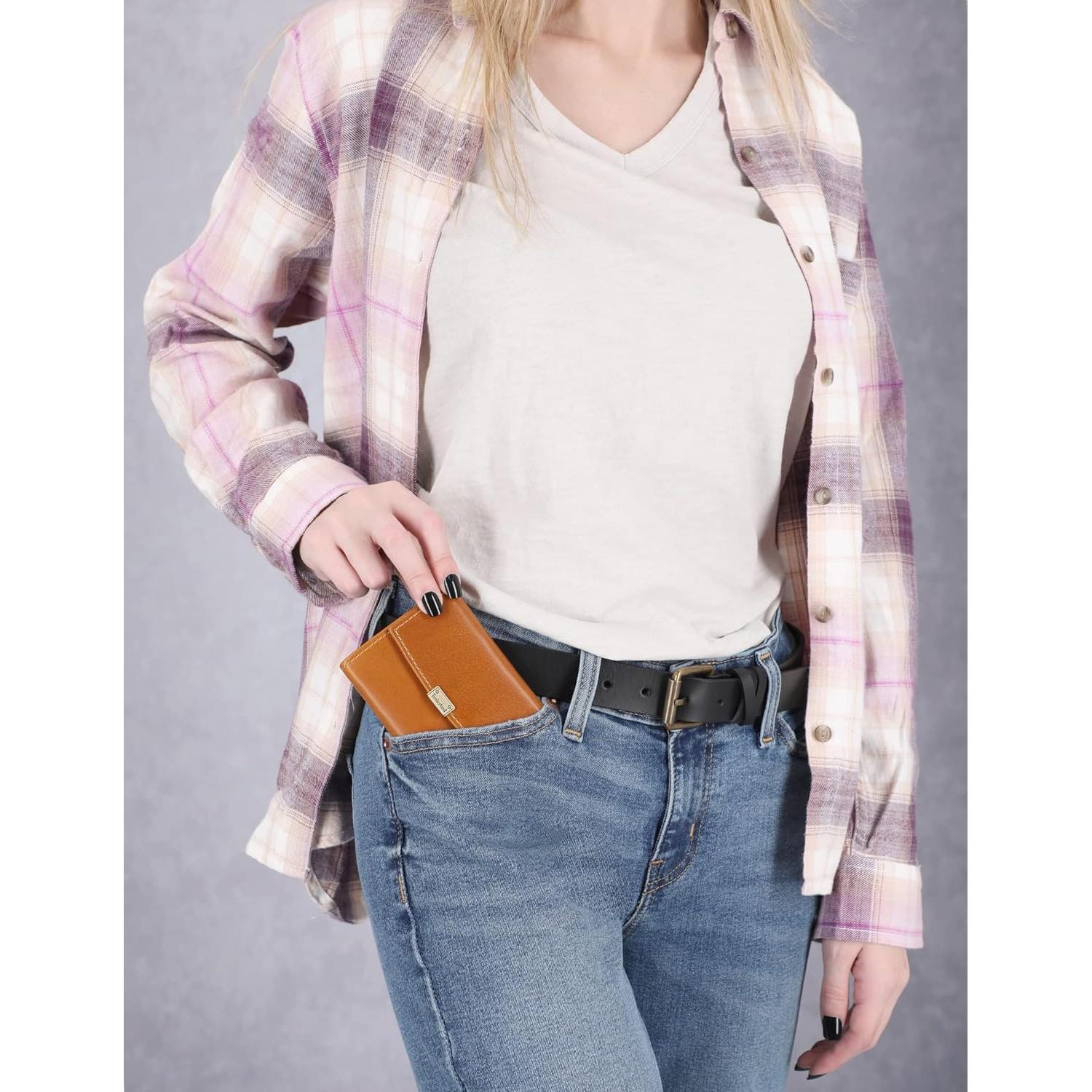 Cartera de cuero RFID Timberland para mujer Cognac