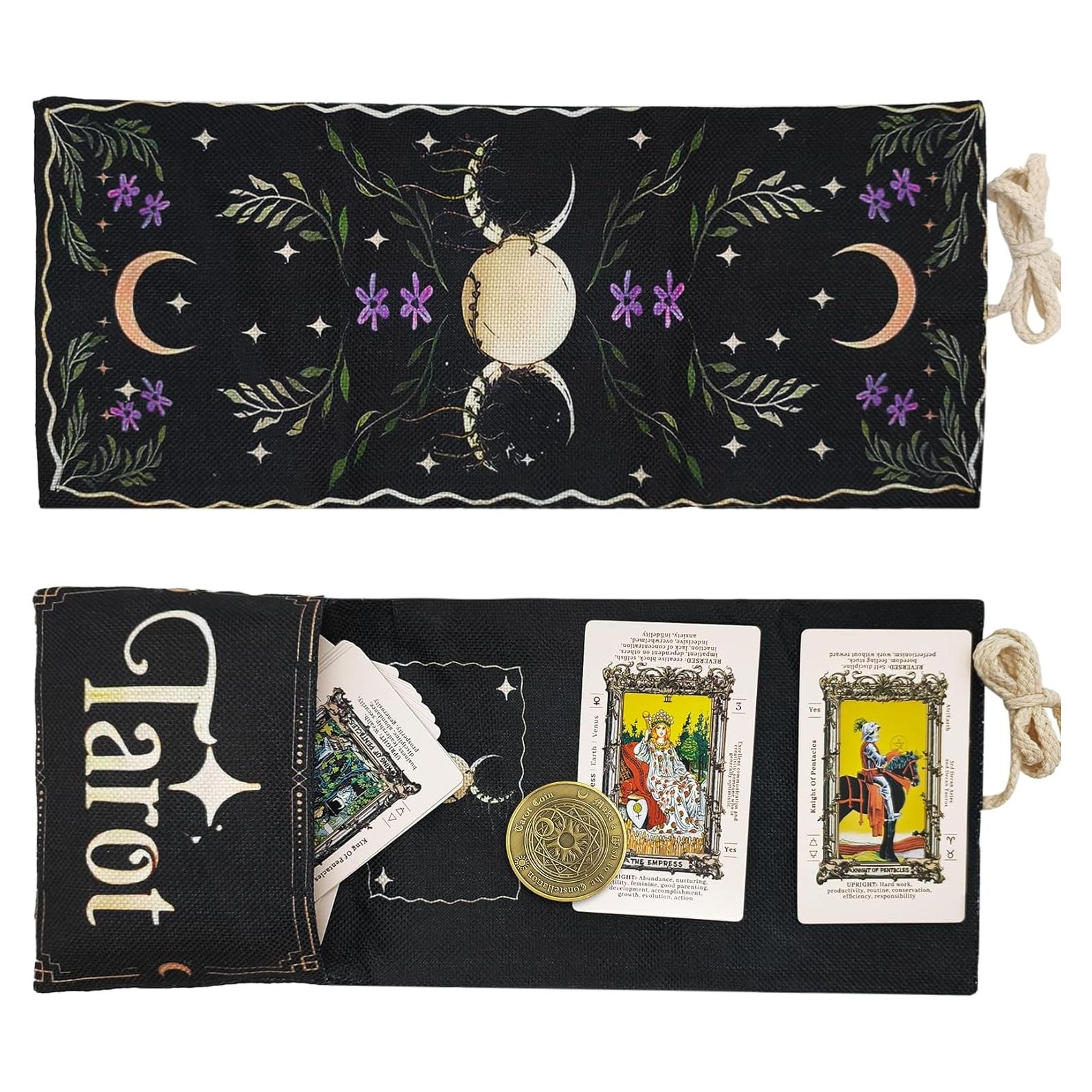 Bolsa de Tarot de Lino Knana 38.4x16x11.5cm con Patrón Sol y Luna