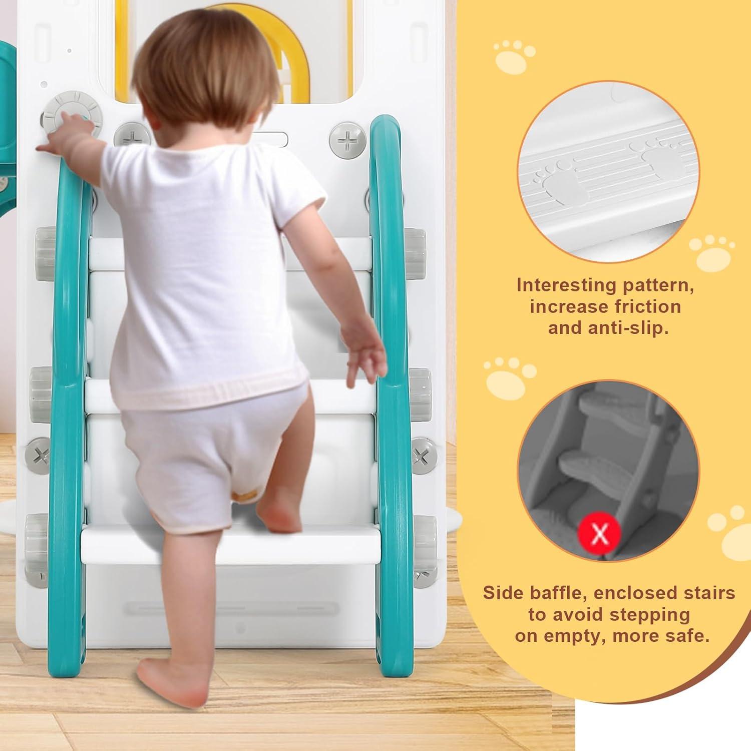 Tobogán Doble JOYLDIAS 9 en 1 para Niños Pequeños Verde Amarillo