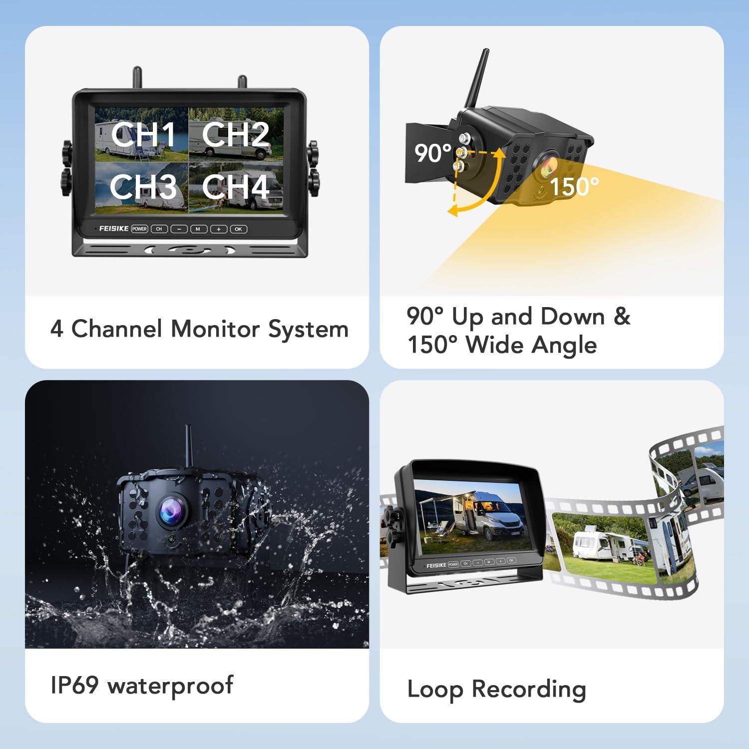 Cámara de Respaldo Inalámbrica FEISIKE 7" 1080P con Monitor
