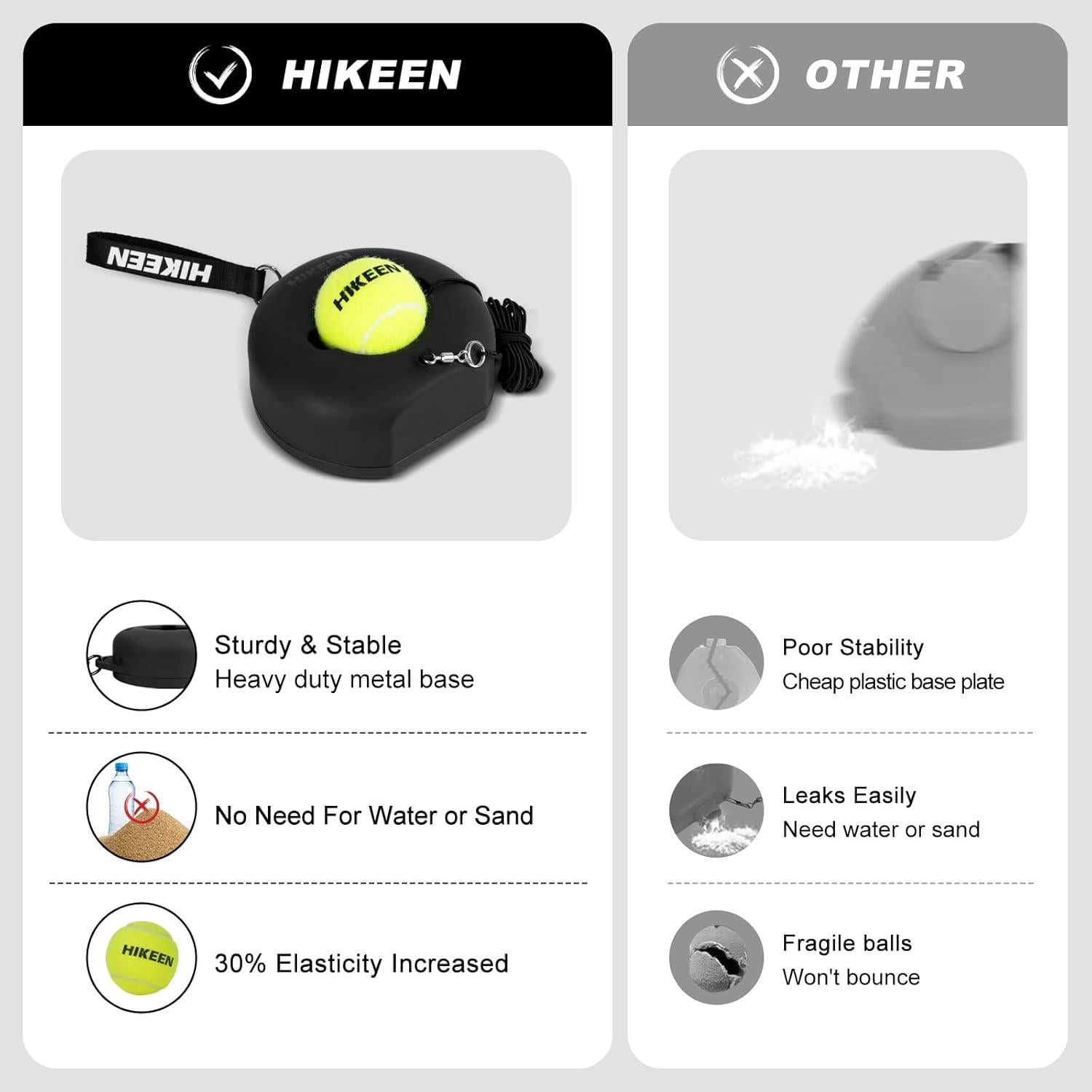 Entrenador de Tenis Rebotador Hikeen con Base de Metal y 3 Pelotas
