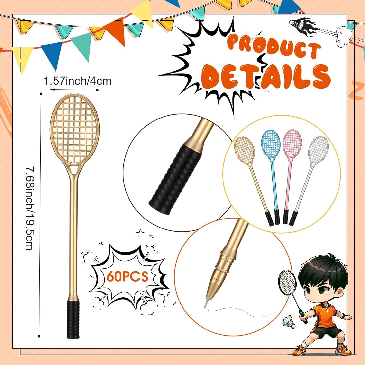 60 Bolígrafos de Gel Raqueta de Tenis Dunzoom - Colores Variados