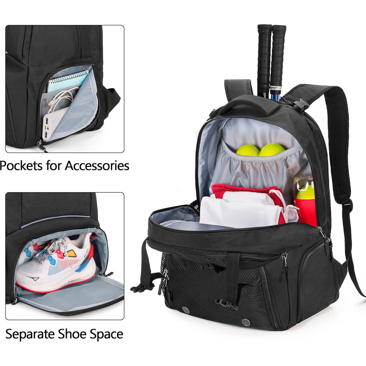 Mochila de Tenis DSLEAF para 2 Raquetas y Zapatos Ventilados