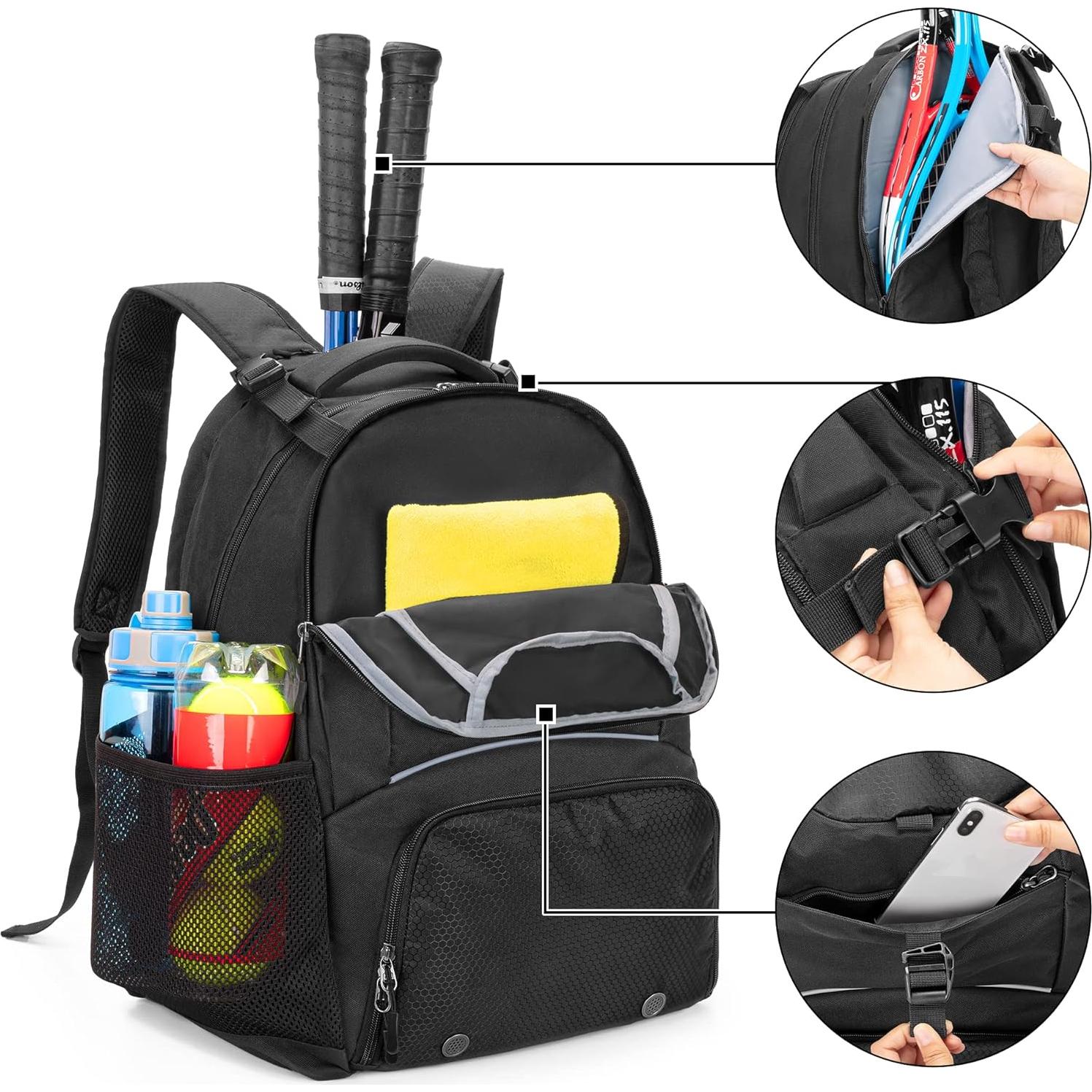 Mochila de Tenis DSLEAF para 2 Raquetas y Zapatos Ventilados