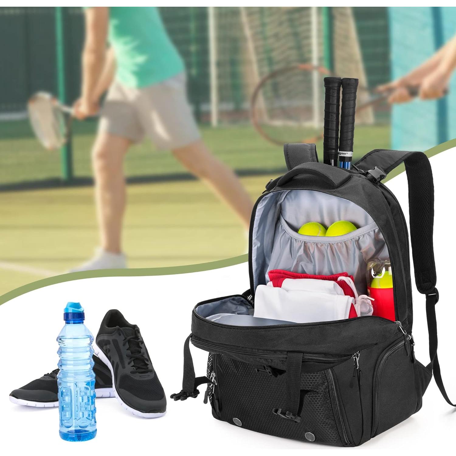 Mochila de Tenis DSLEAF para 2 Raquetas y Zapatos Ventilados
