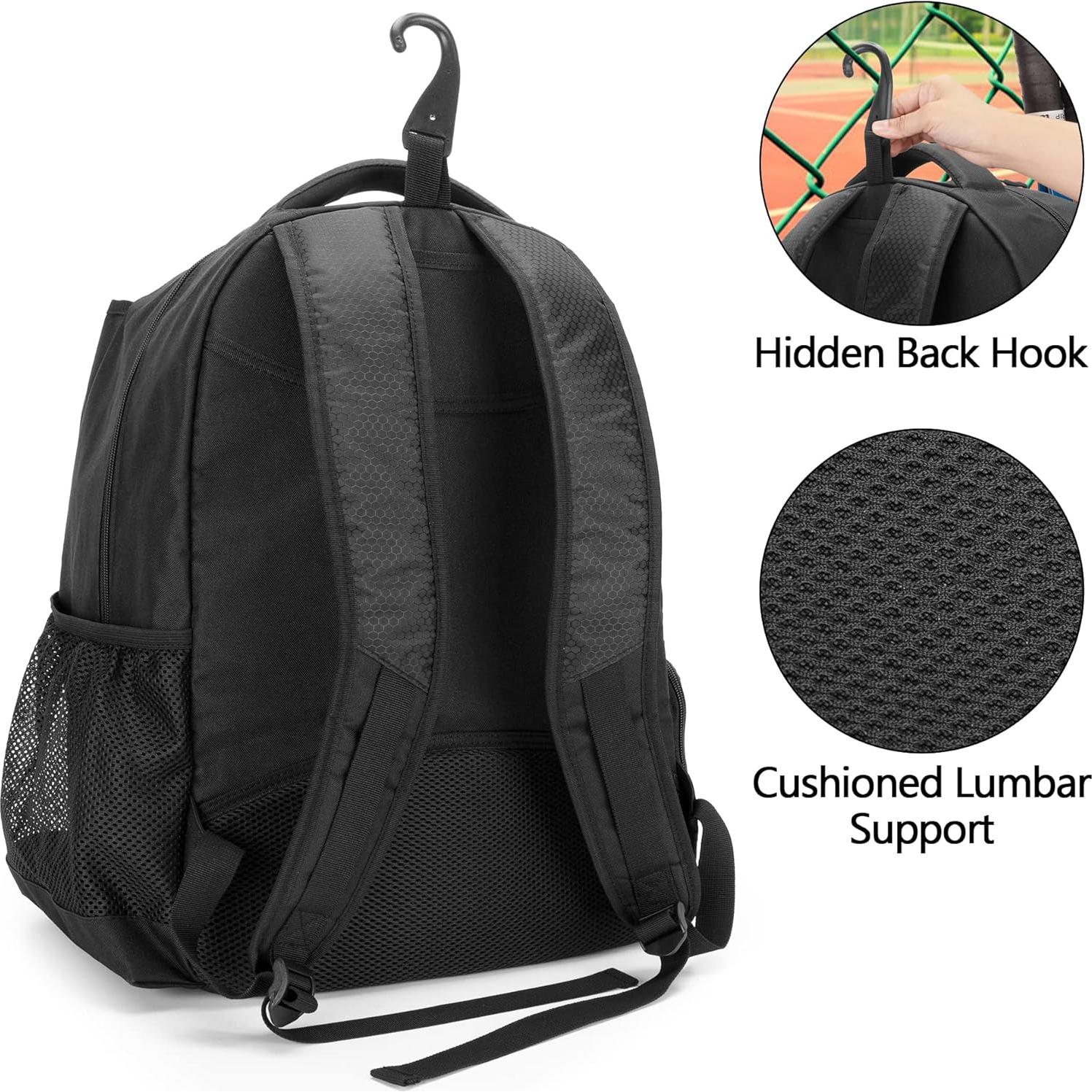 Mochila de Tenis DSLEAF para 2 Raquetas y Zapatos - Negro