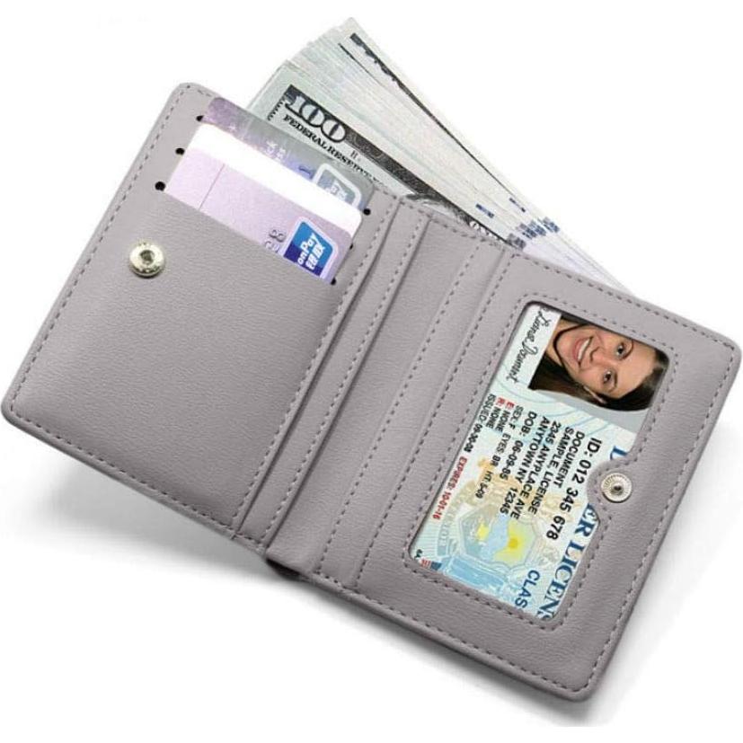 Cartera Bifold de Cuero Sintético para Damas Gris