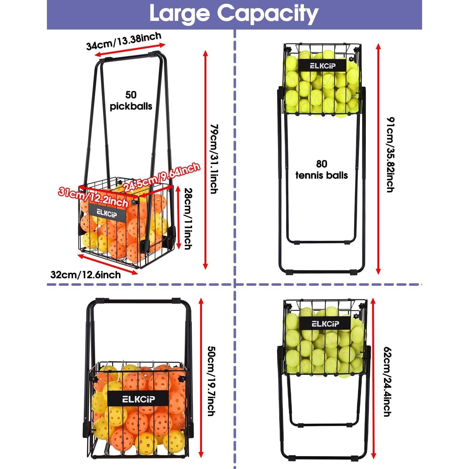 Recolector de Pelotas de Pickleball y Tenis ELKCIP con Ruedas