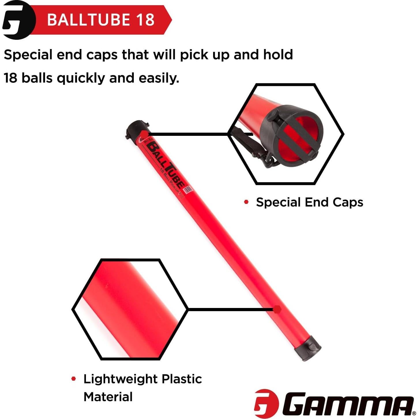 Tubo de Recogida de Pelotas de Tenis GAMMA 18 Pelotas Rojo