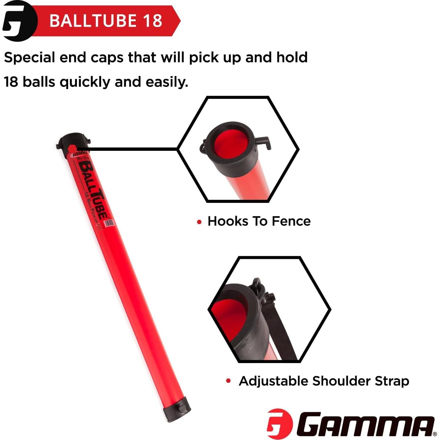 Tubo de Recogida de Pelotas de Tenis GAMMA 18 Pelotas Rojo