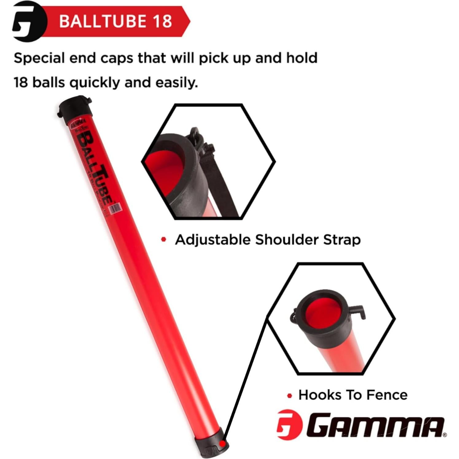 Tubo de Recogida de Pelotas de Tenis GAMMA 18 Pelotas Rojo