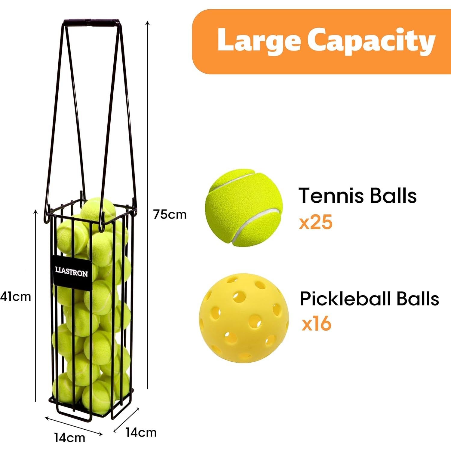 Cesta de Pelotas de Tenis LIASTRON Metal Portátil 76 cm