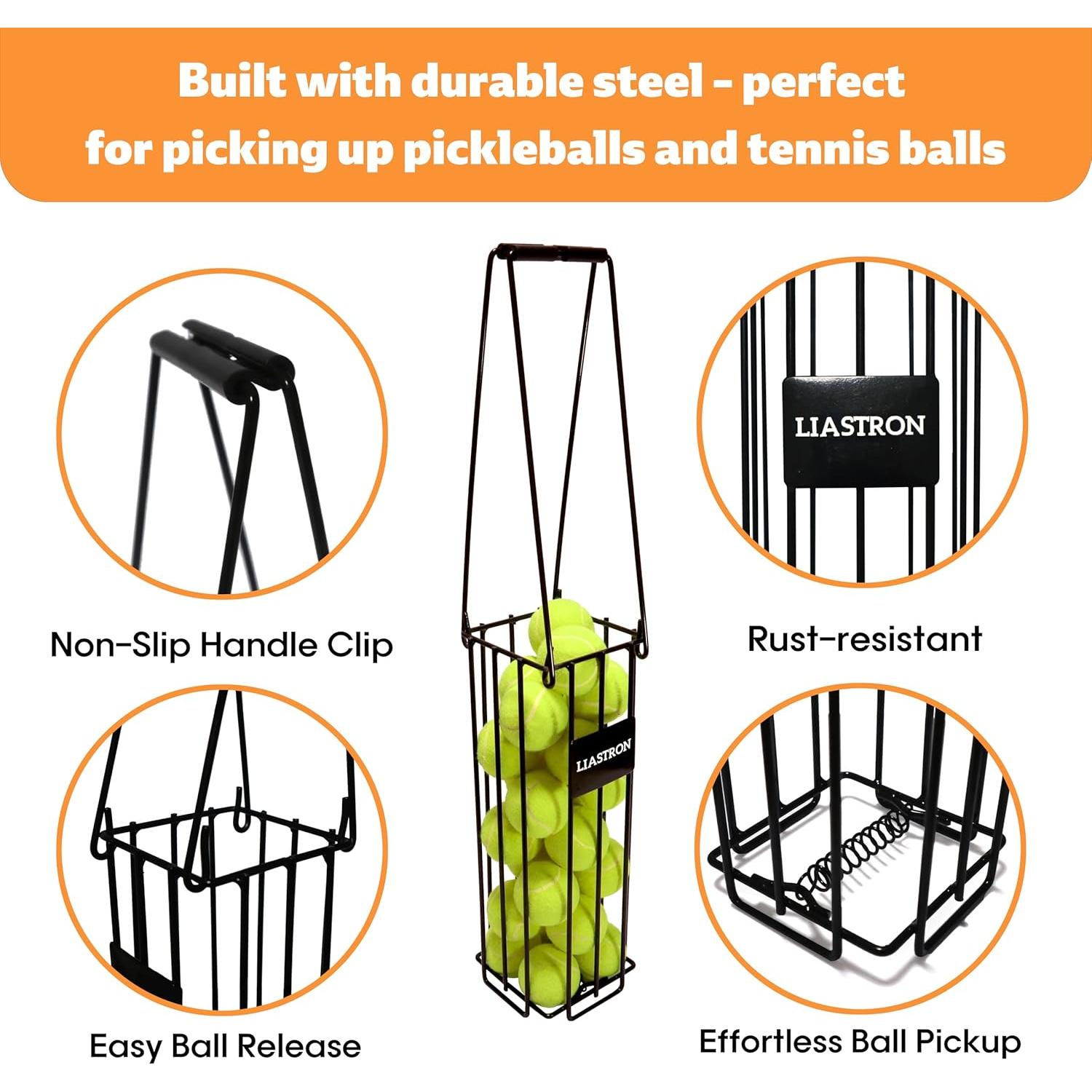 Cesta de Pelotas de Tenis LIASTRON Metal Portátil 76 cm