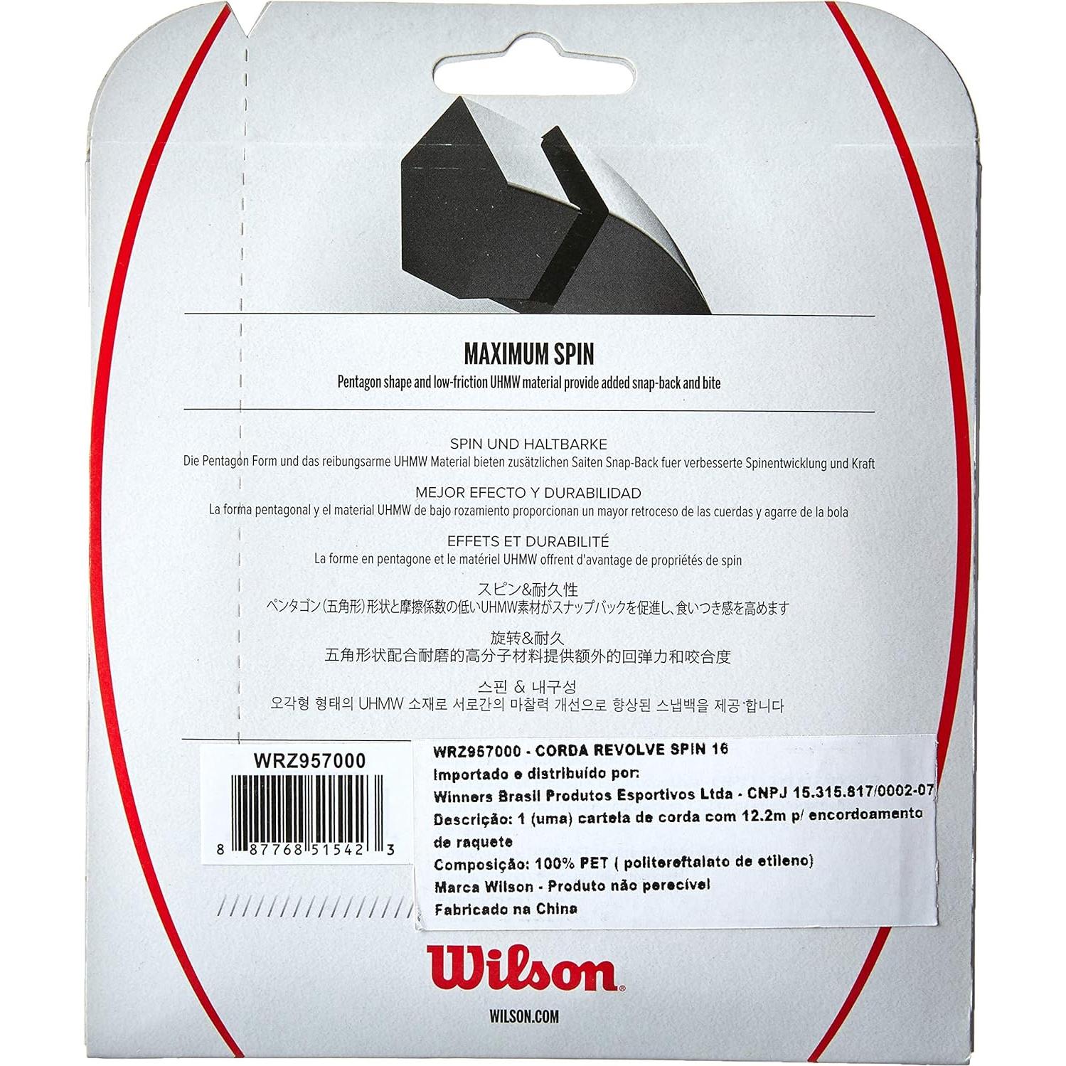 Cuerda de Tenis Wilson Revolve Spin 16 - Negro