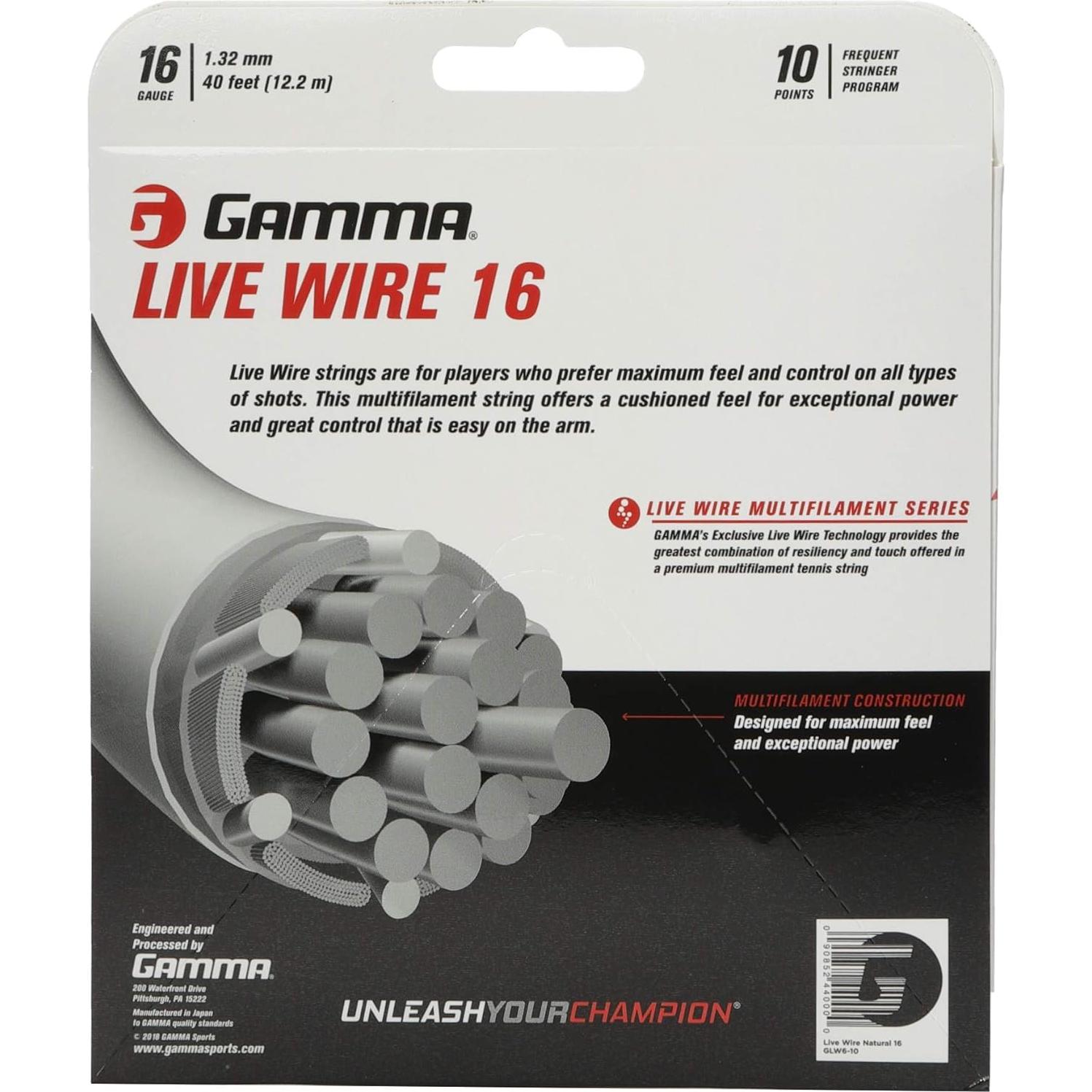 Cuerda de Tenis GAMMA Live Wire 16 Calibre Nylon Natural 12.19m