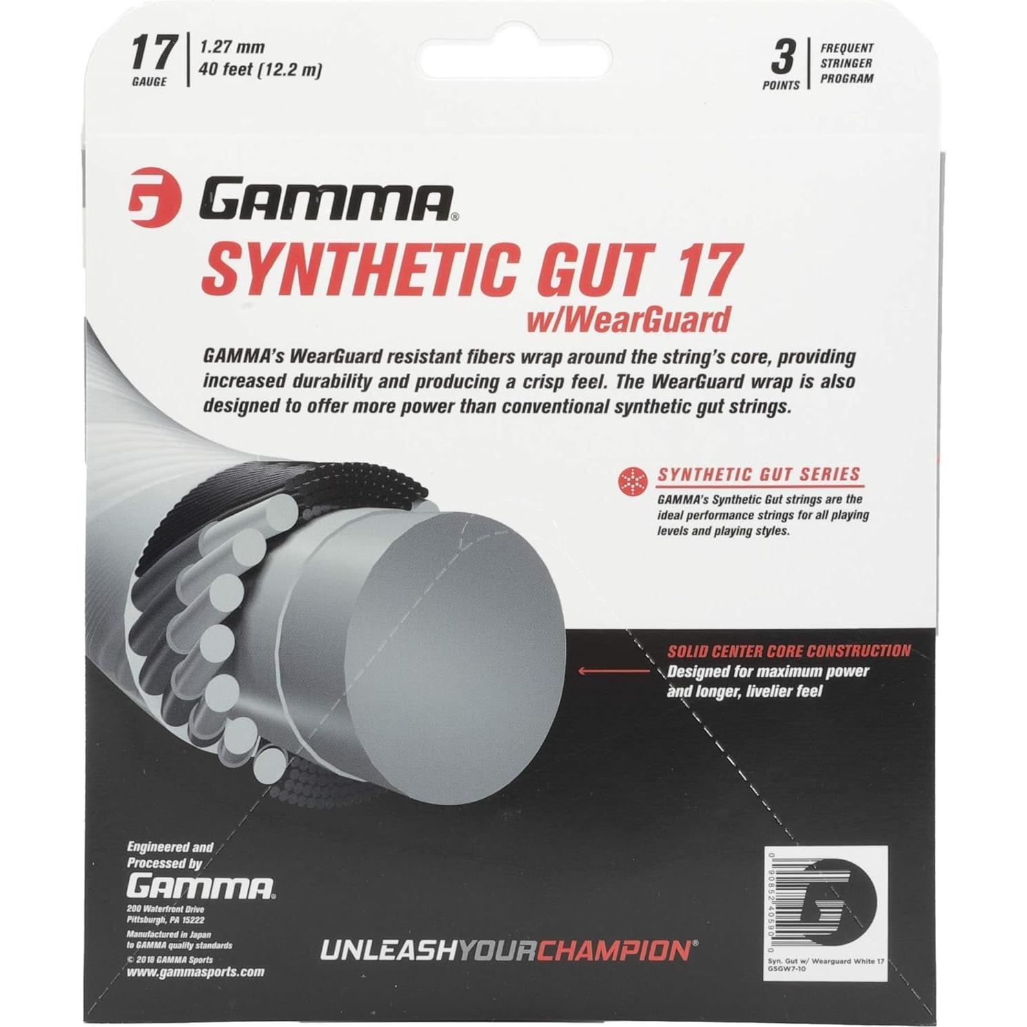 Cuerda de Tenis Gamma Synthetic Gut 17 Calibre - Durabilidad y Jugabilidad