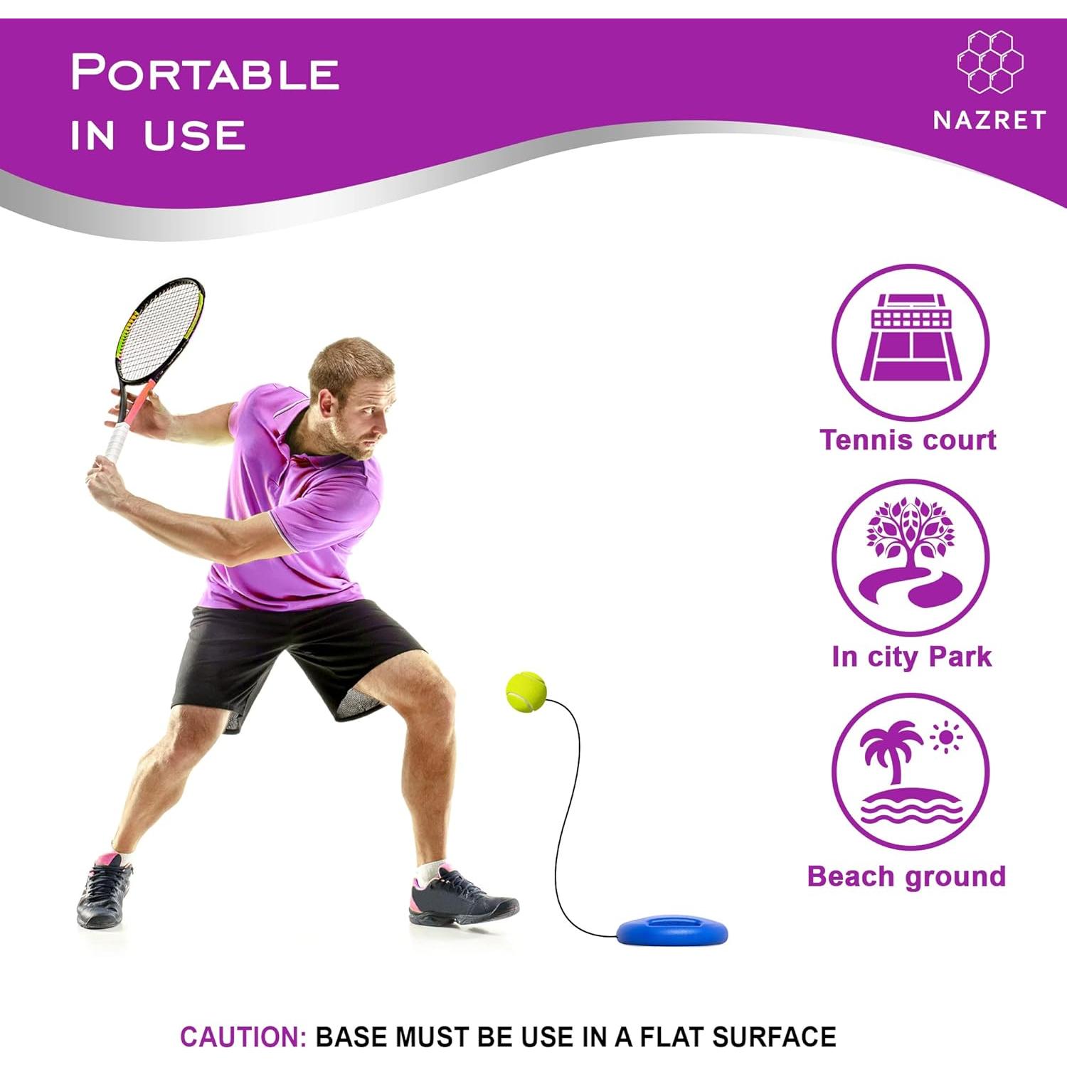 Conjunto Rebotador Entrenador de Tenis NAZRET - 3 Pelotas, 2 Muñequera, Banda