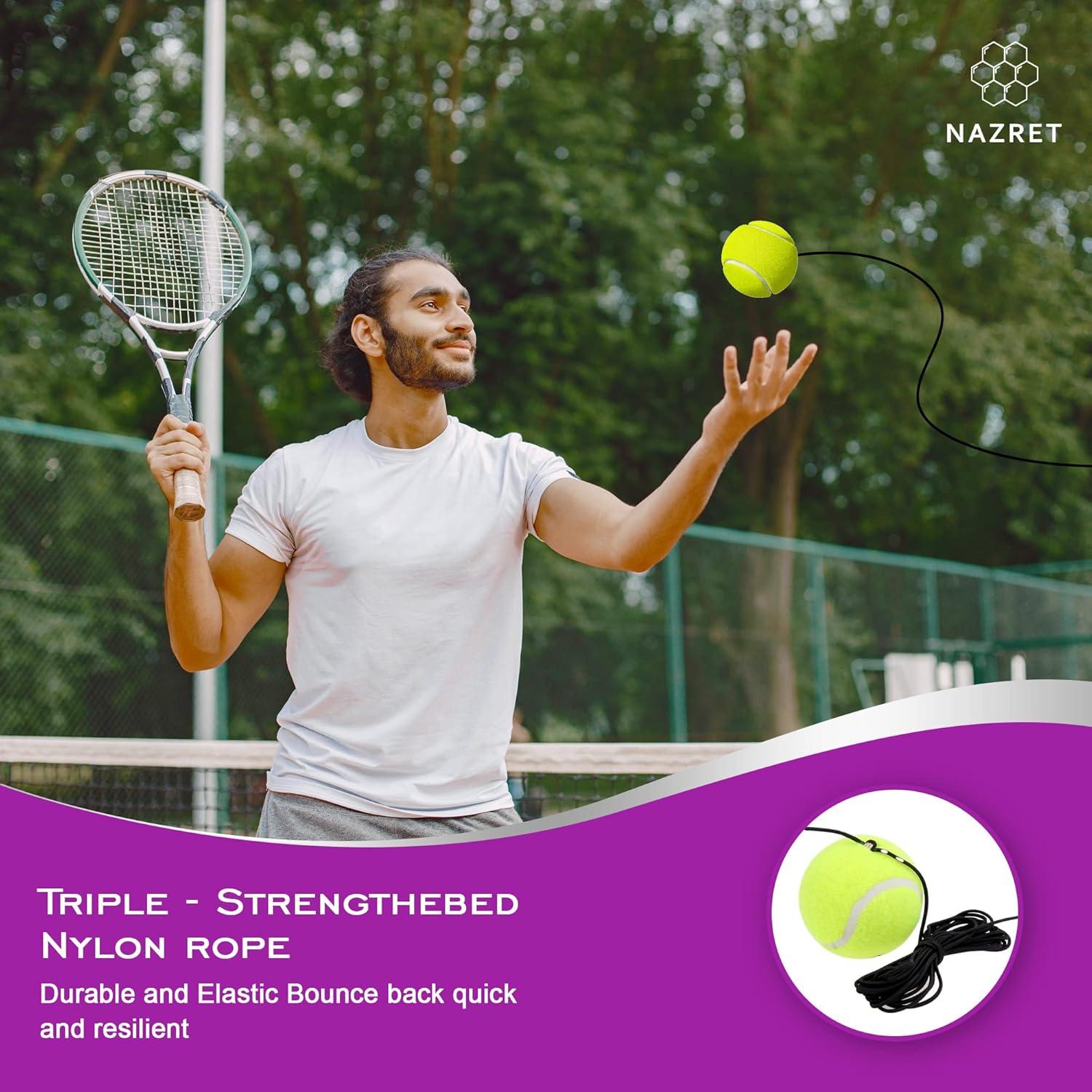 Conjunto Rebotador Entrenador de Tenis NAZRET - 3 Pelotas, 2 Muñequera, Banda