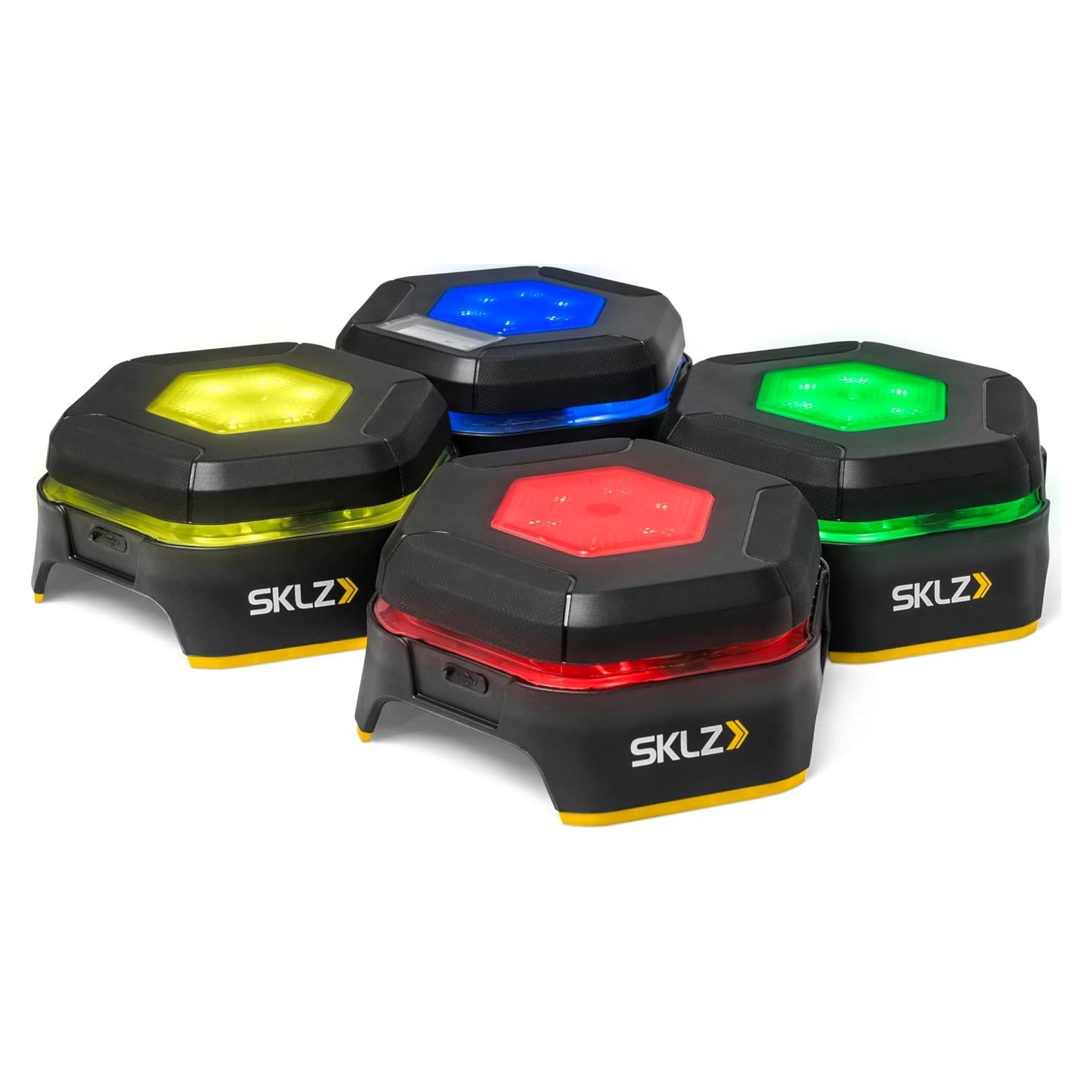 SKLZ Reactive Flash LED Training Pods – Reaction Time, Agility, and Cognitive Training Tool with 4 Games – Multi-Directional Activation, Durable Design for Speed and Hand-Eye Coordination