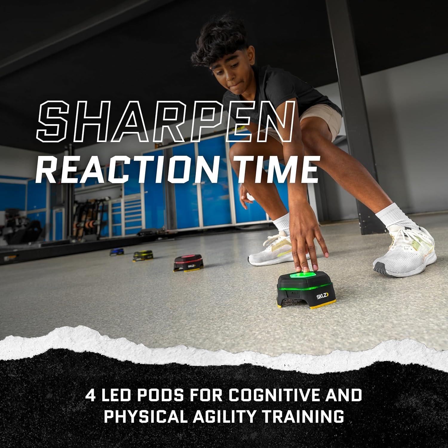 SKLZ Reactive Flash LED Training Pods – Reaction Time, Agility, and Cognitive Training Tool with 4 Games – Multi-Directional Activation, Durable Design for Speed and Hand-Eye Coordination