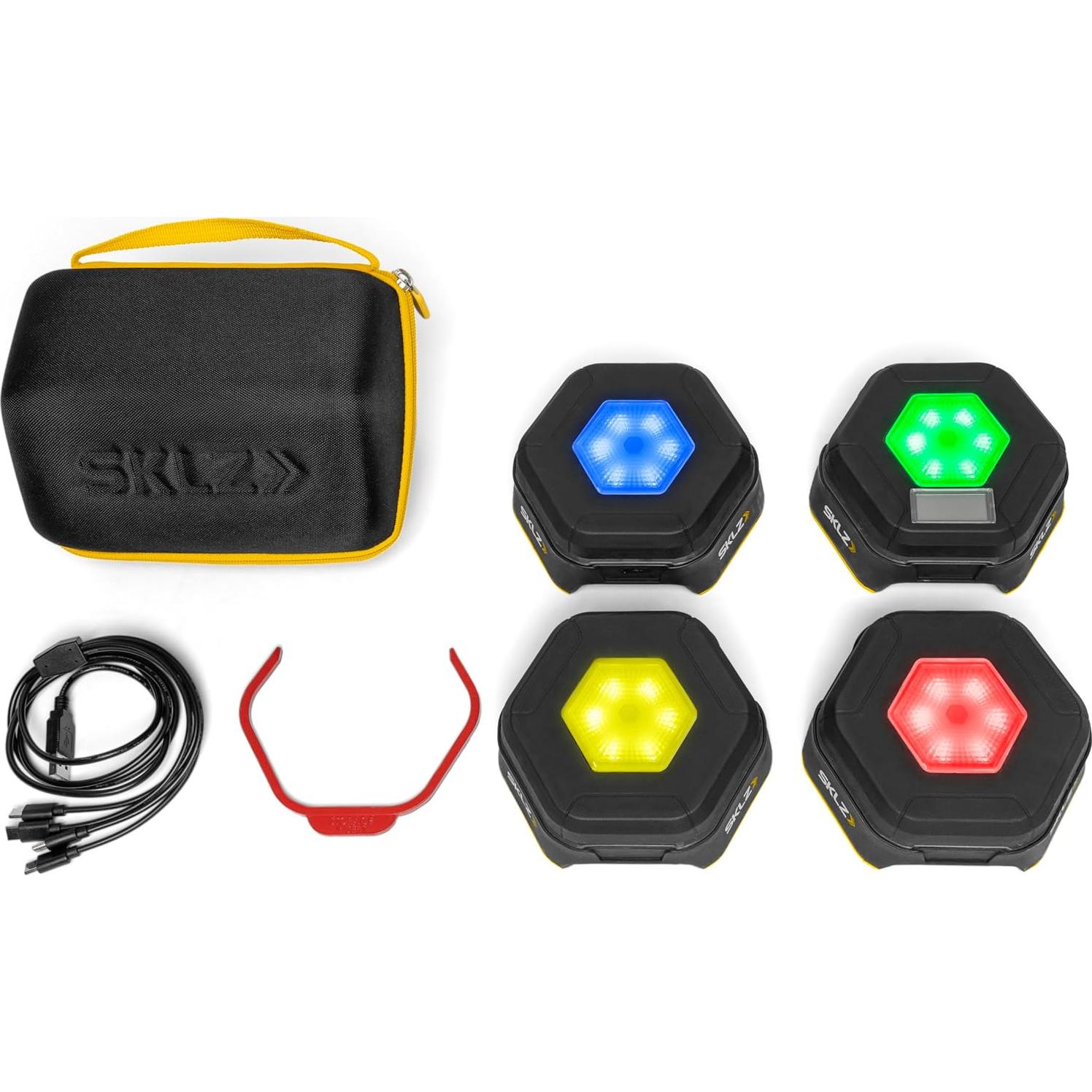 SKLZ Reactive Flash LED Training Pods – Reaction Time, Agility, and Cognitive Training Tool with 4 Games – Multi-Directional Activation, Durable Design for Speed and Hand-Eye Coordination