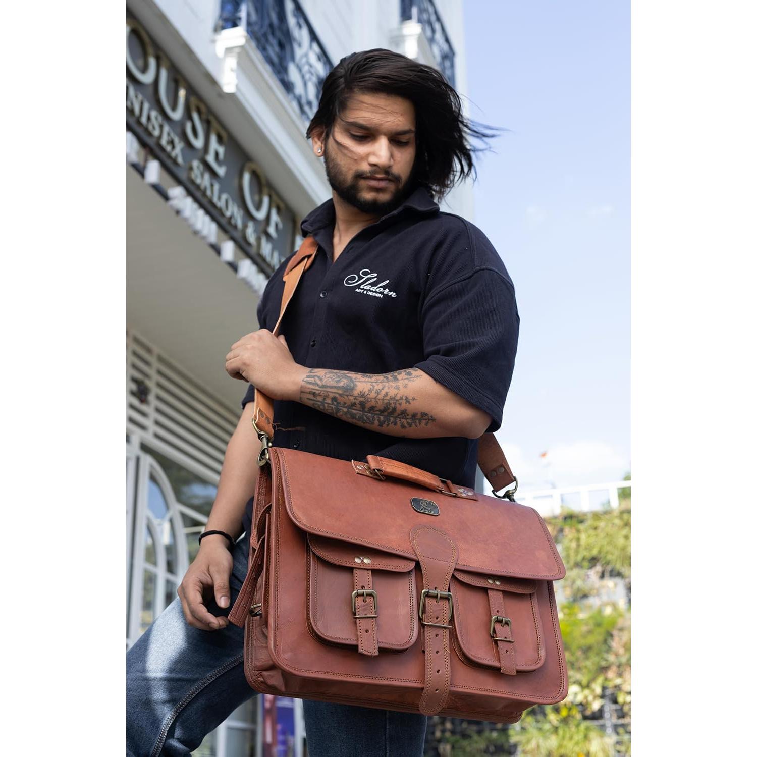 Bolsa de Mensajero de Cuero DHK 45.72cm Vintage para Laptop