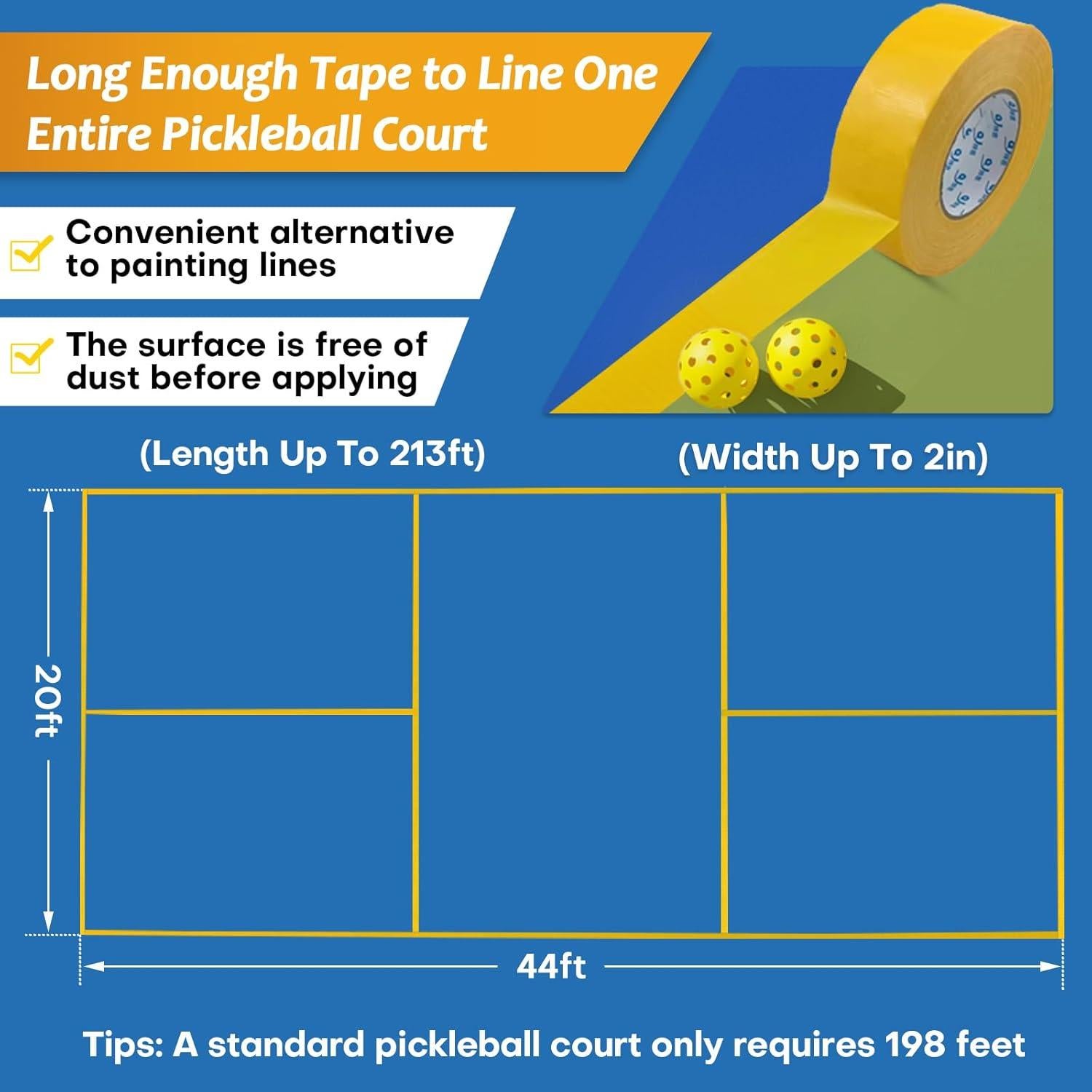 Cinta para cancha de pickleball COKSDUPID 64.92m x 5.08cm amarilla