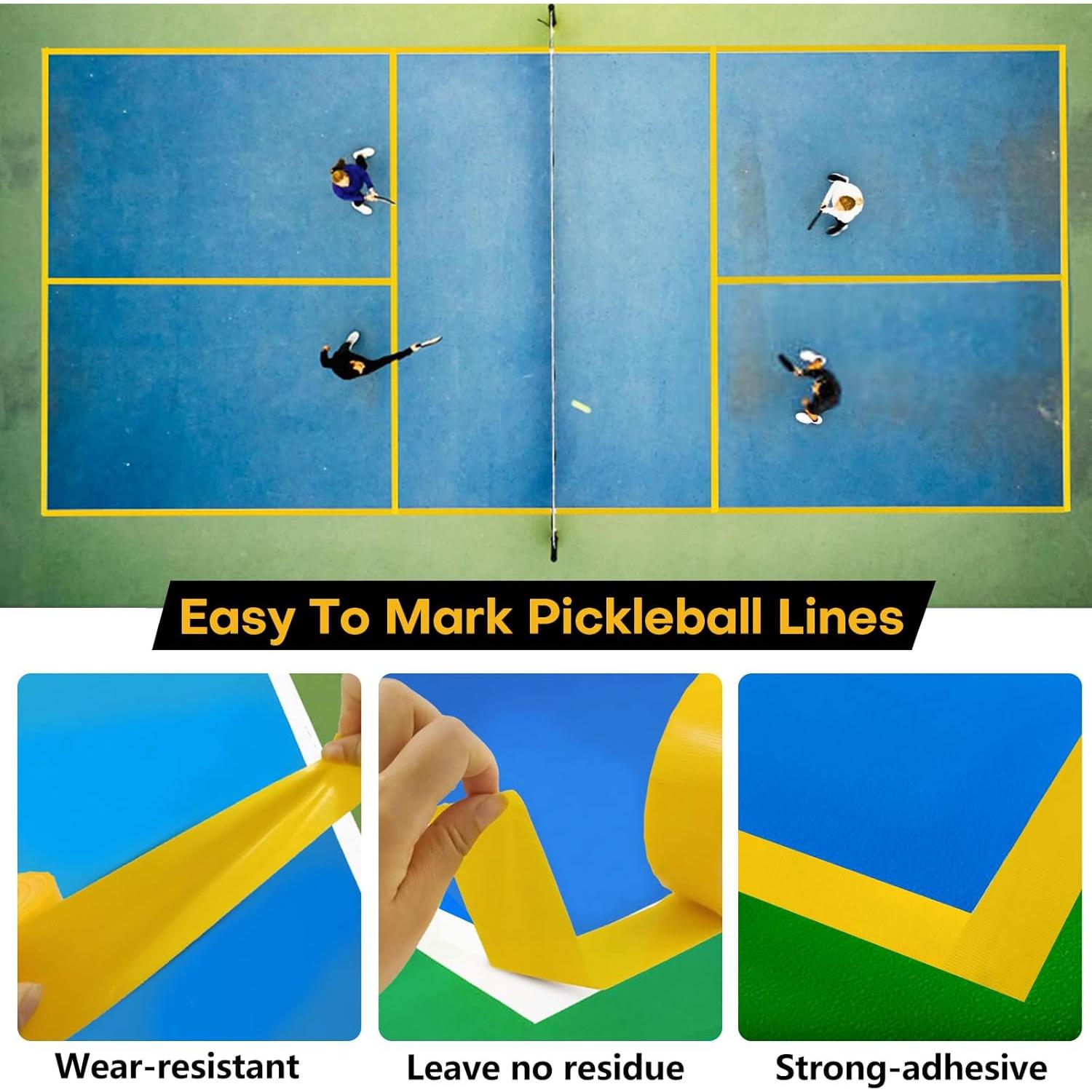 Cinta para cancha de pickleball COKSDUPID 64.92m x 5.08cm amarilla