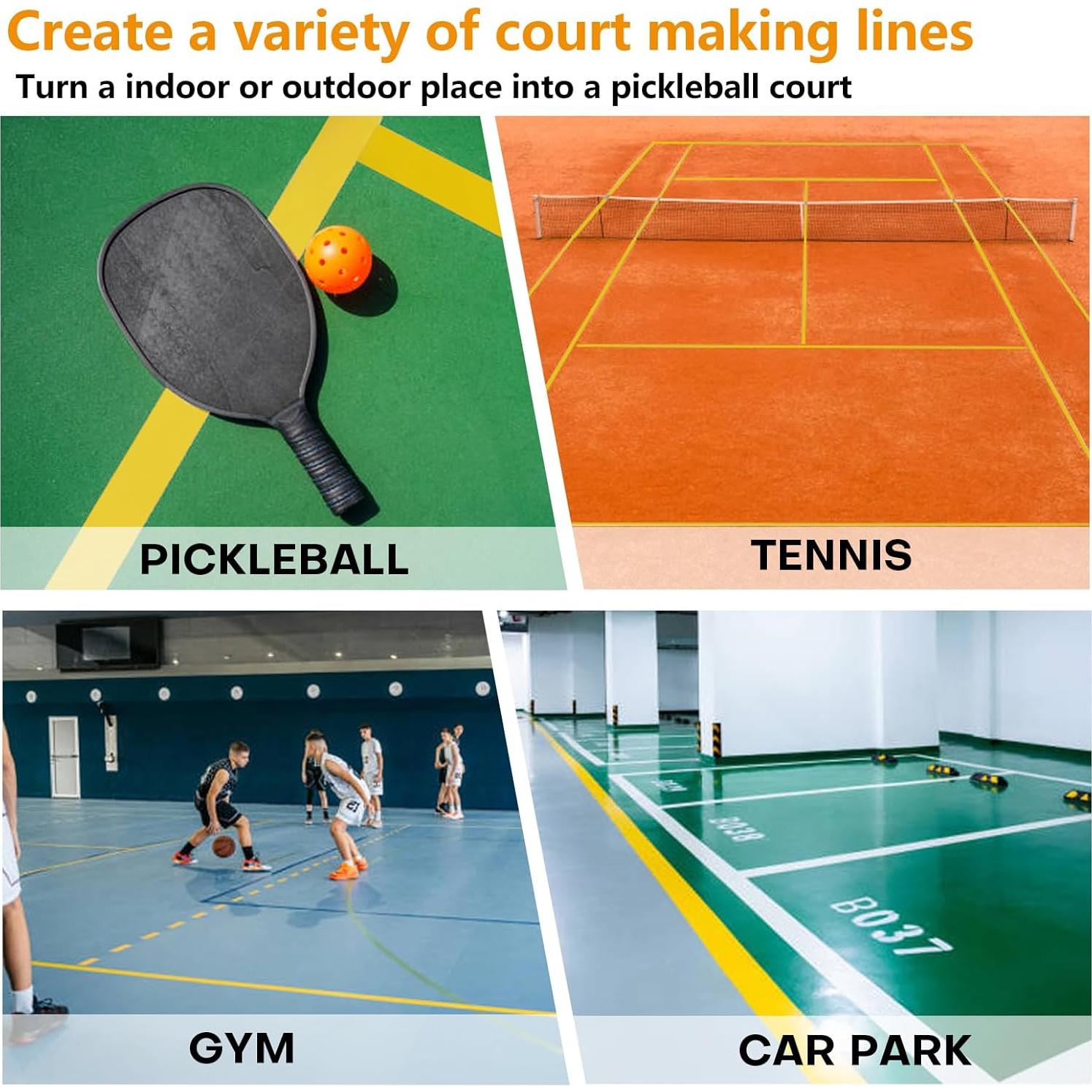 Cinta para cancha de pickleball COKSDUPID 64.92m x 5.08cm amarilla