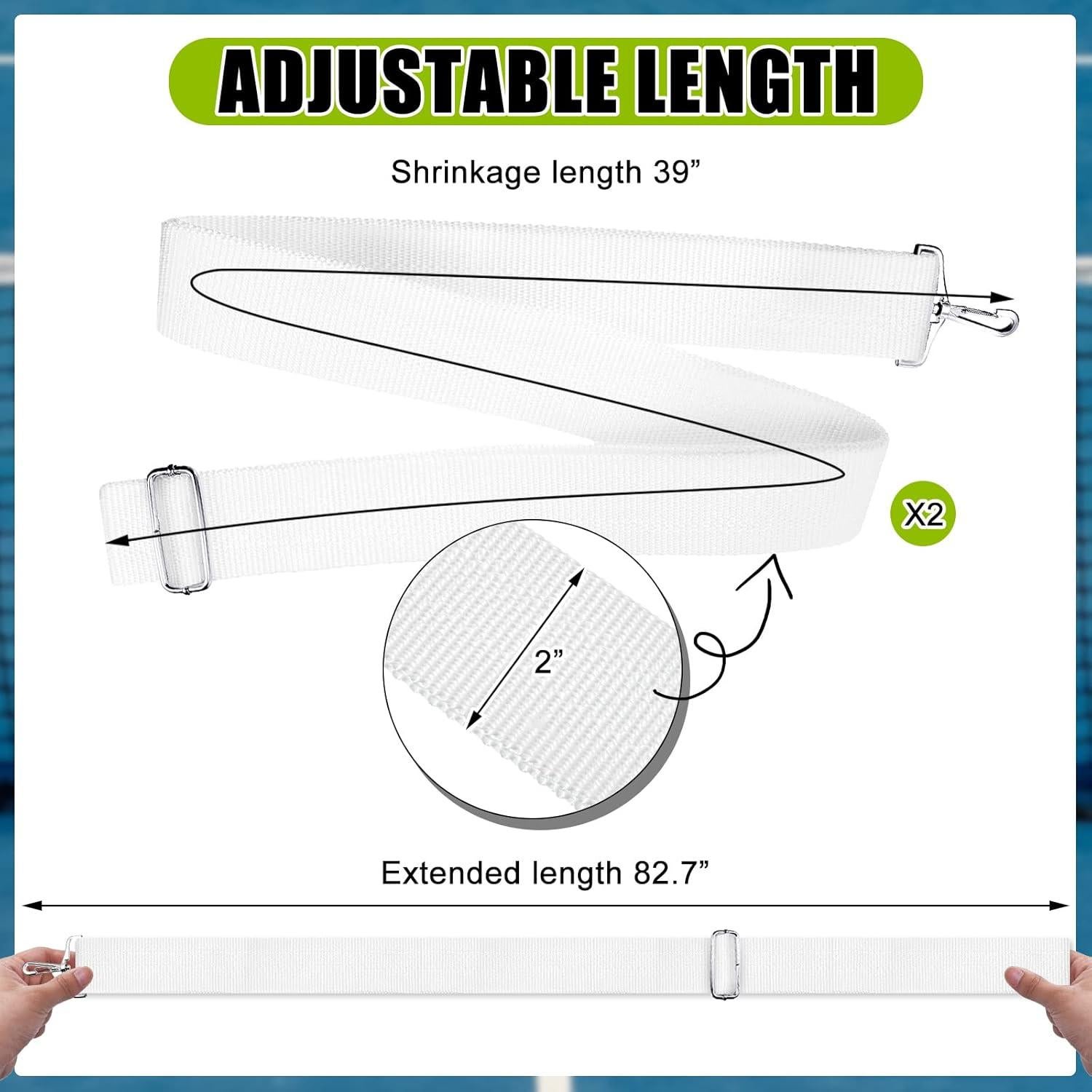 Correa de Red de Tenis Ajustable Cindeer 99x5cm Blanca - 2 Piezas