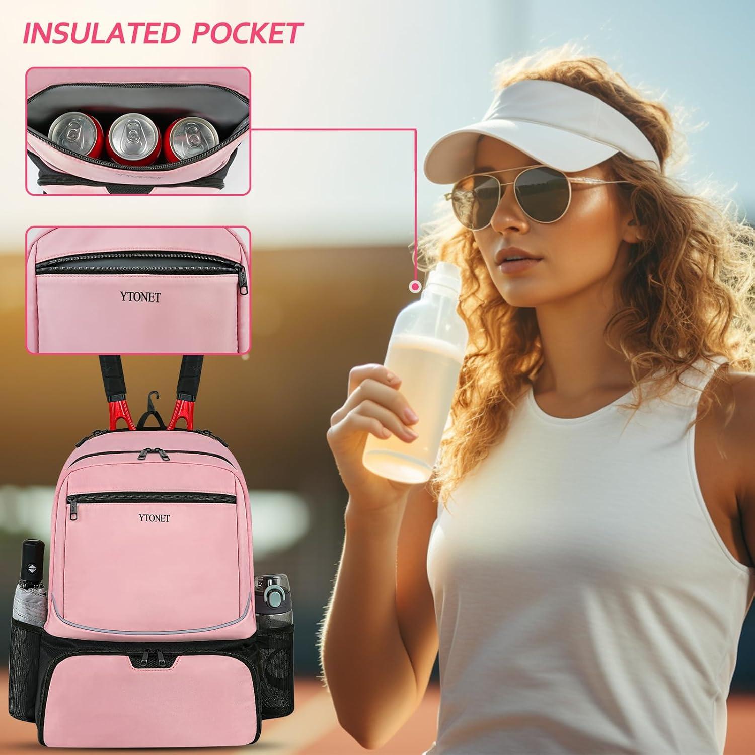 Mochila de Tenis Ytonet para Mujeres 2 Raquetas Rosa Aislada