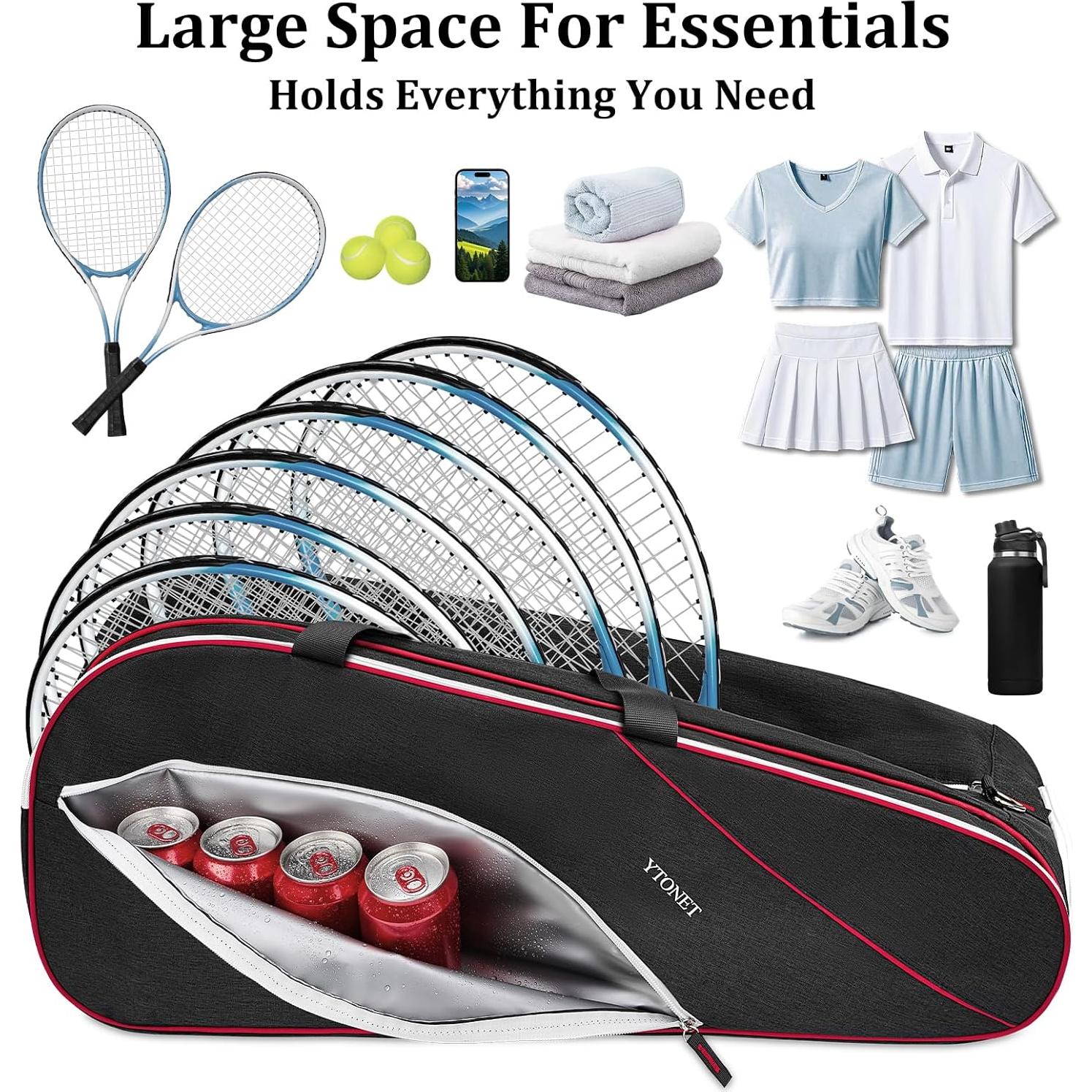 Bolsa de Tenis Ytonet 6 Raquetas Acolchada Resistente al Agua