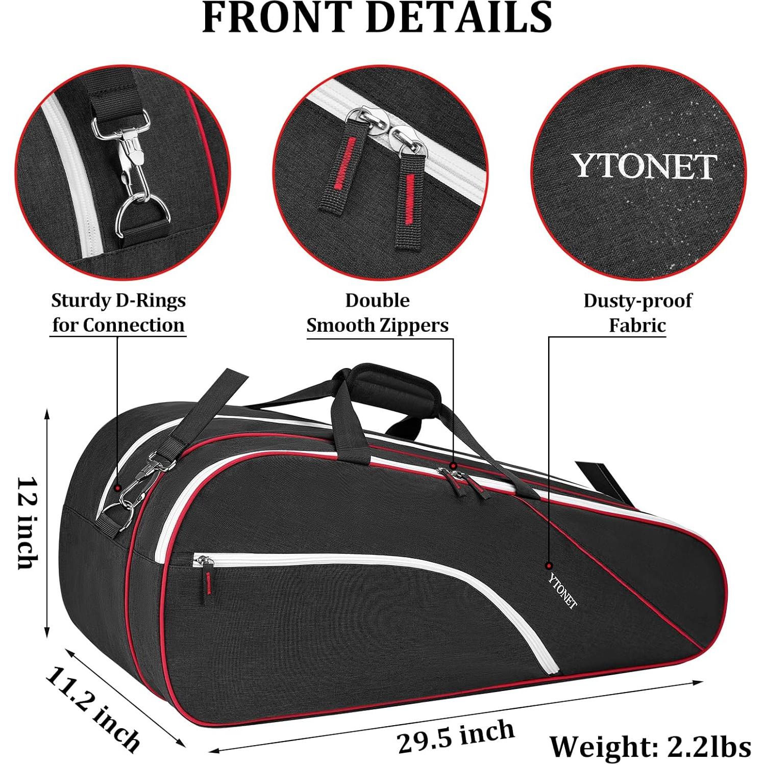 Bolsa de Tenis Ytonet 6 Raquetas Acolchada Resistente al Agua