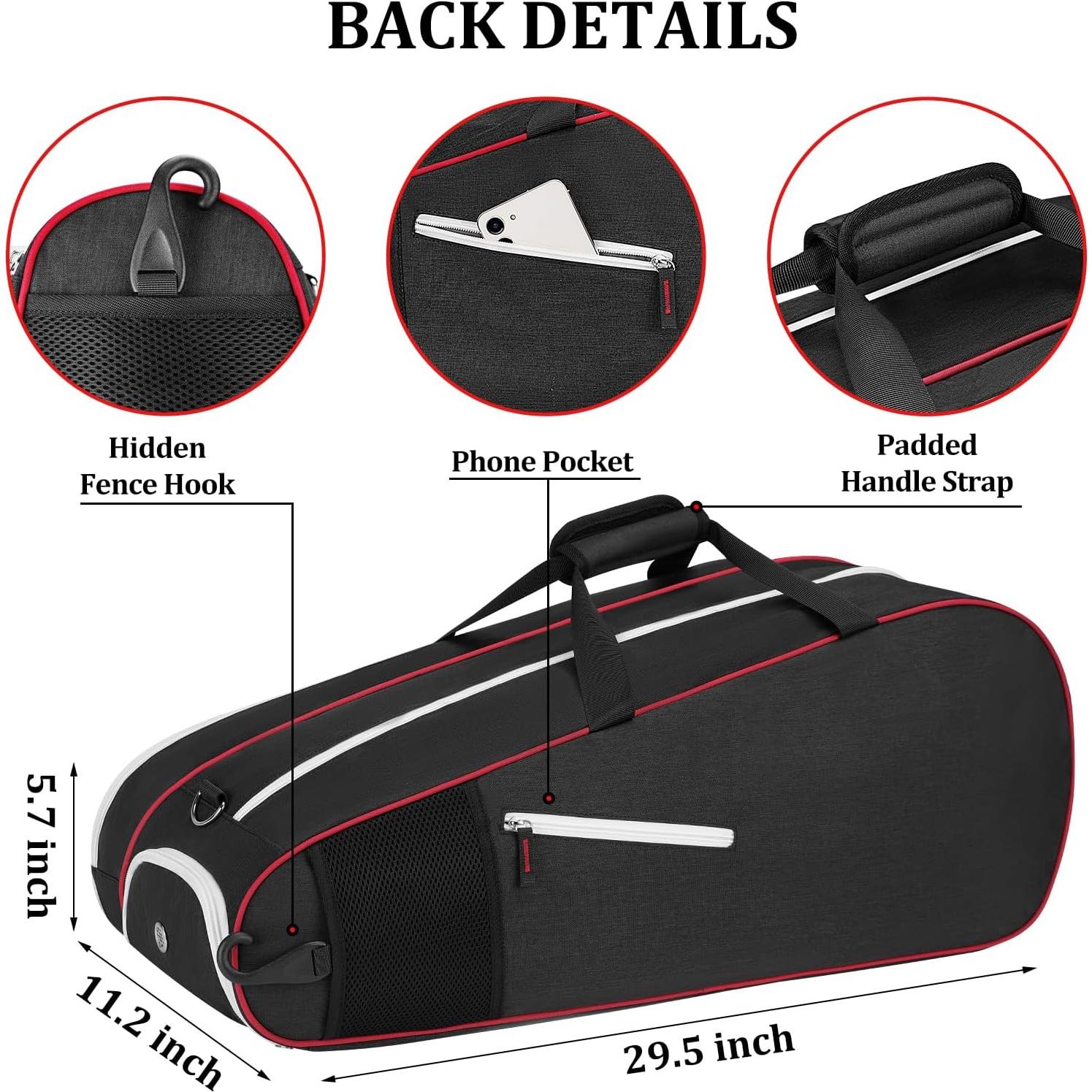 Bolsa de Tenis Ytonet 6 Raquetas Acolchada Resistente al Agua