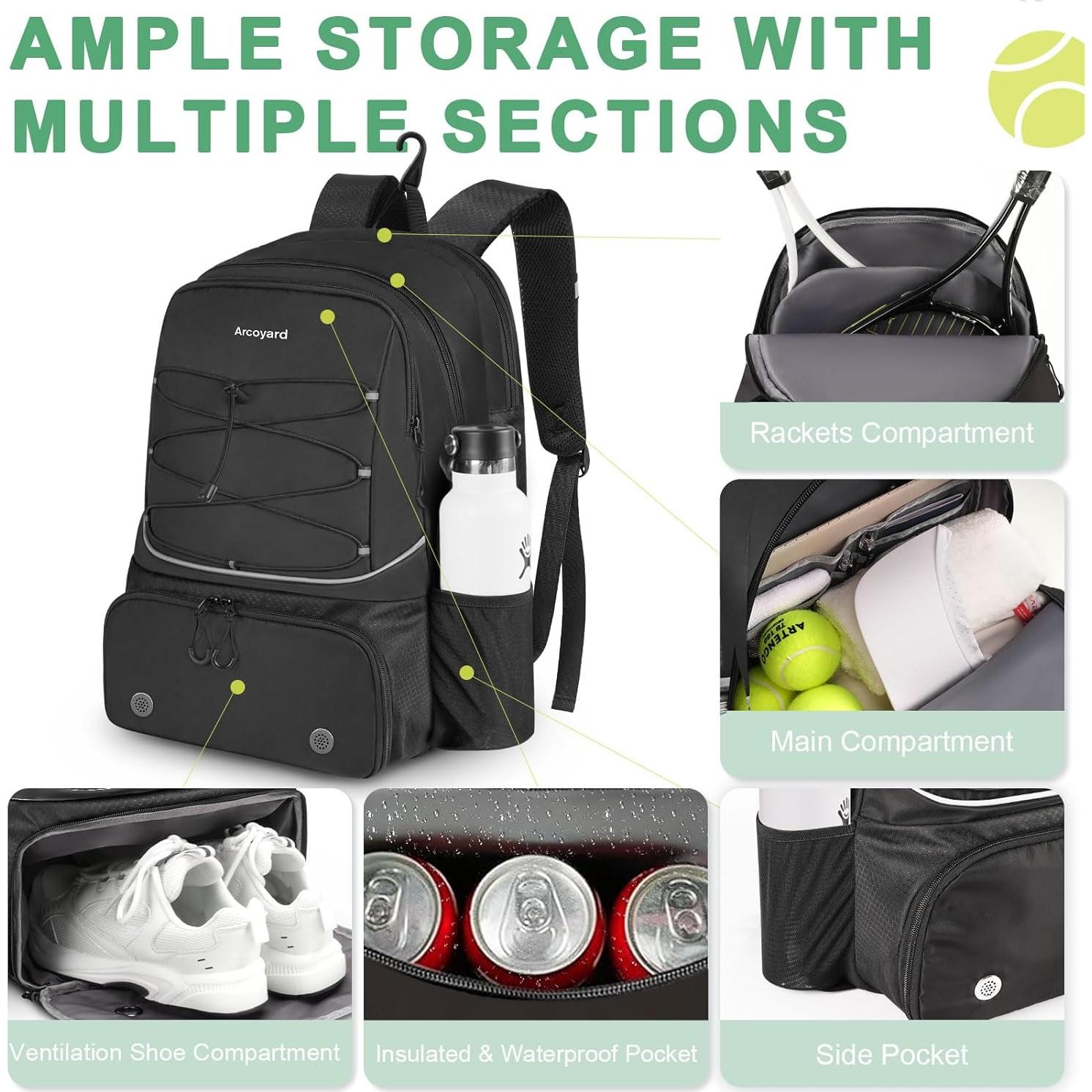 Bolsa de Tenis Arcoyard 600102blk para 2 Raquetas y Zapatos