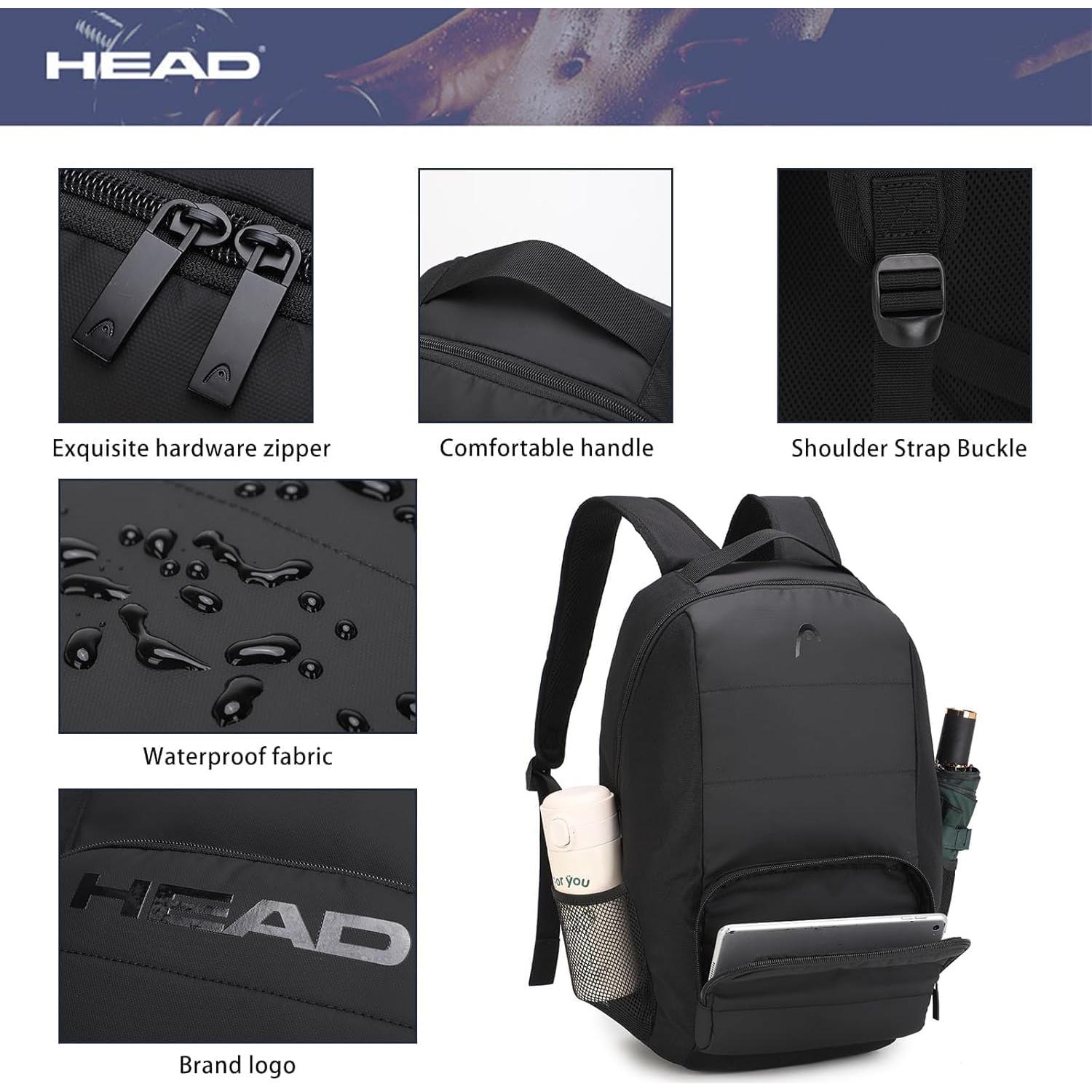 Mochila de Viaje Impermeable HEAD para Laptop 15.6" Negra