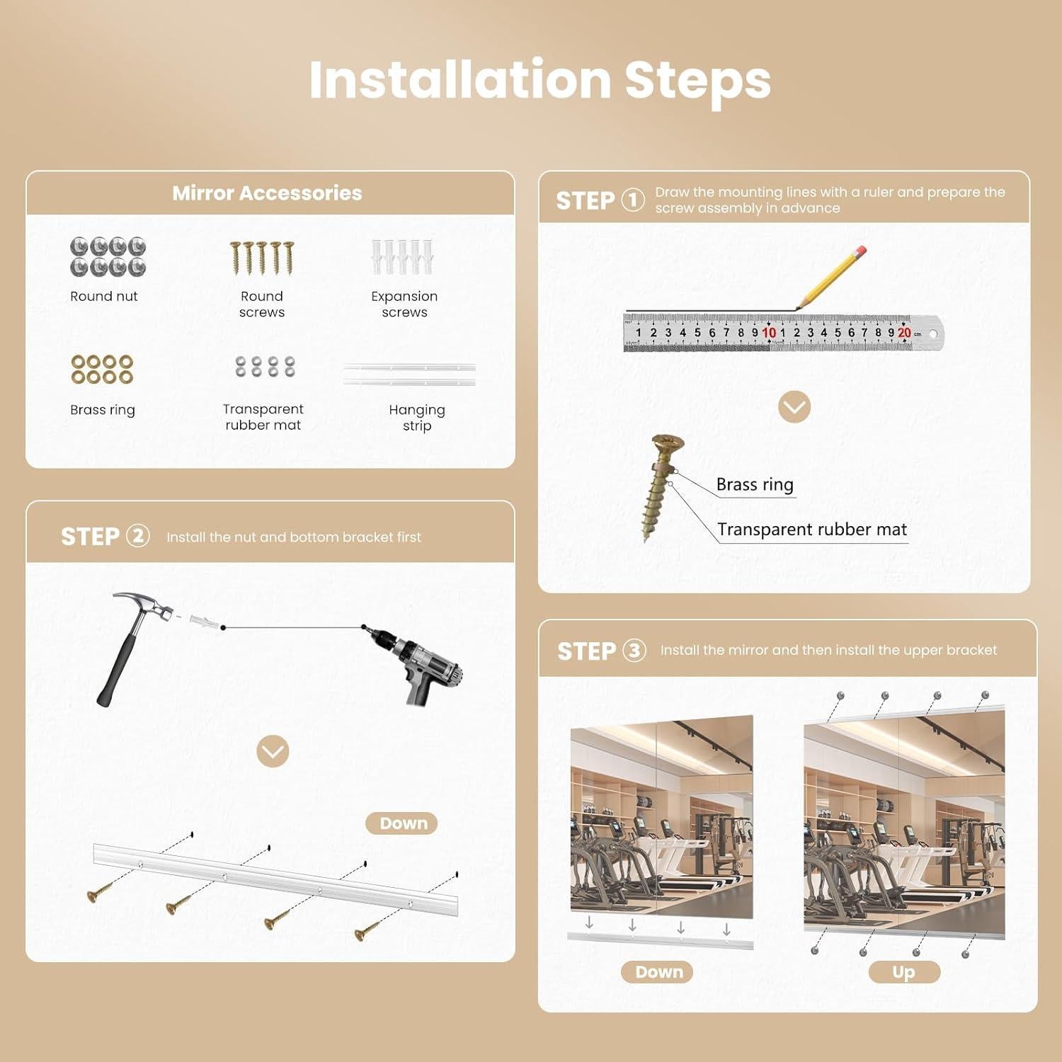 Espejo de Gimnasio Snowdool 121.9x60.9 cm 2 Piezas Vidrio Templado