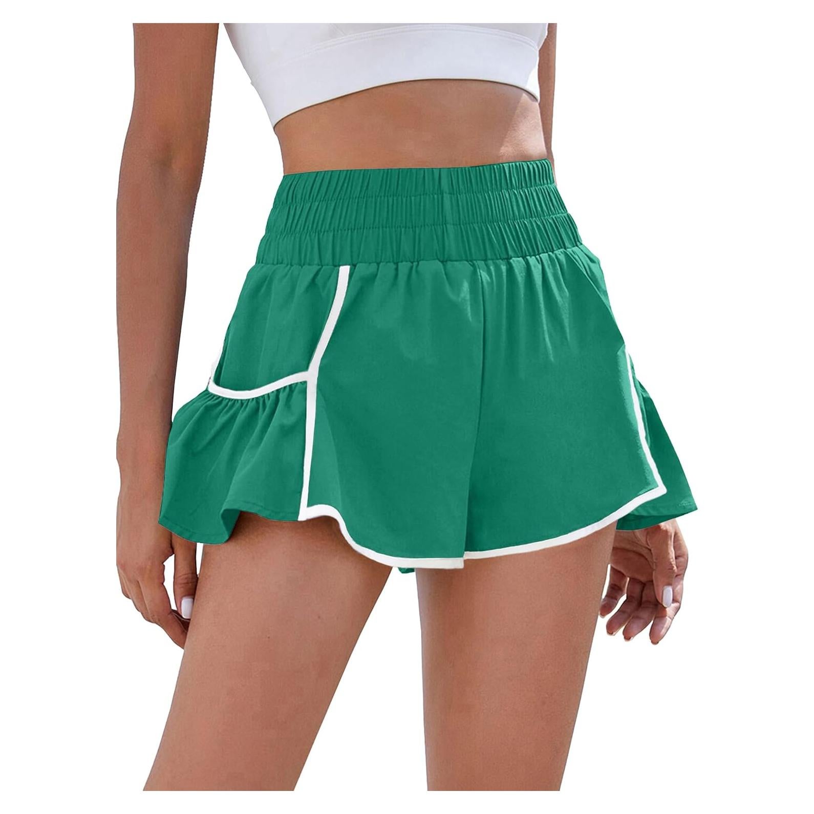 Pantalones Cortos Deportivos Mujer BMJL Cintura Alta Verde Mediano