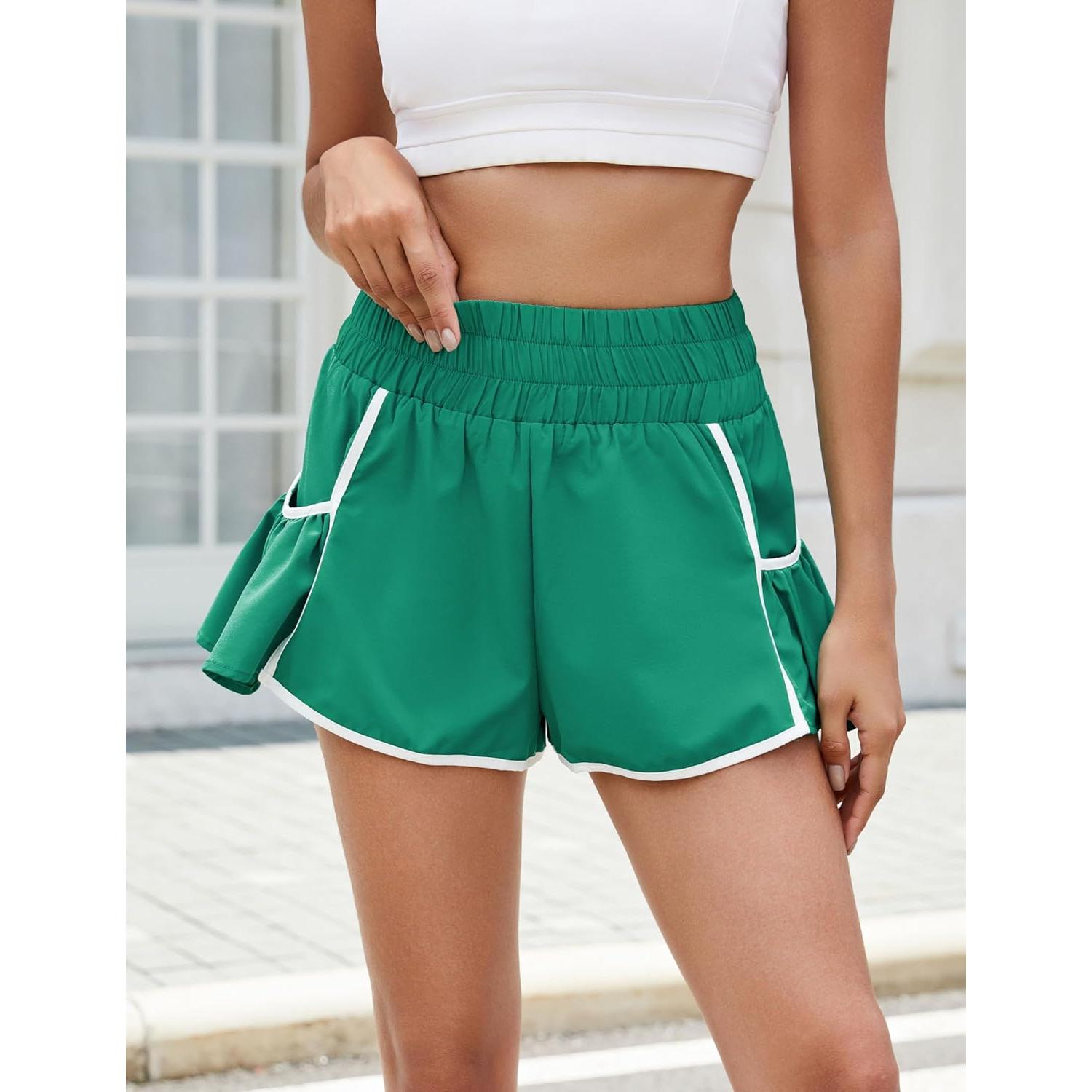 Pantalones Cortos Deportivos Mujer BMJL Cintura Alta Verde Mediano