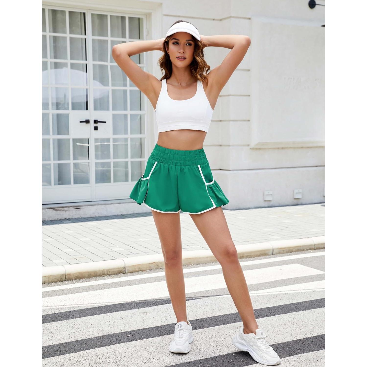 Pantalones Cortos Deportivos Mujer BMJL Cintura Alta Verde Mediano