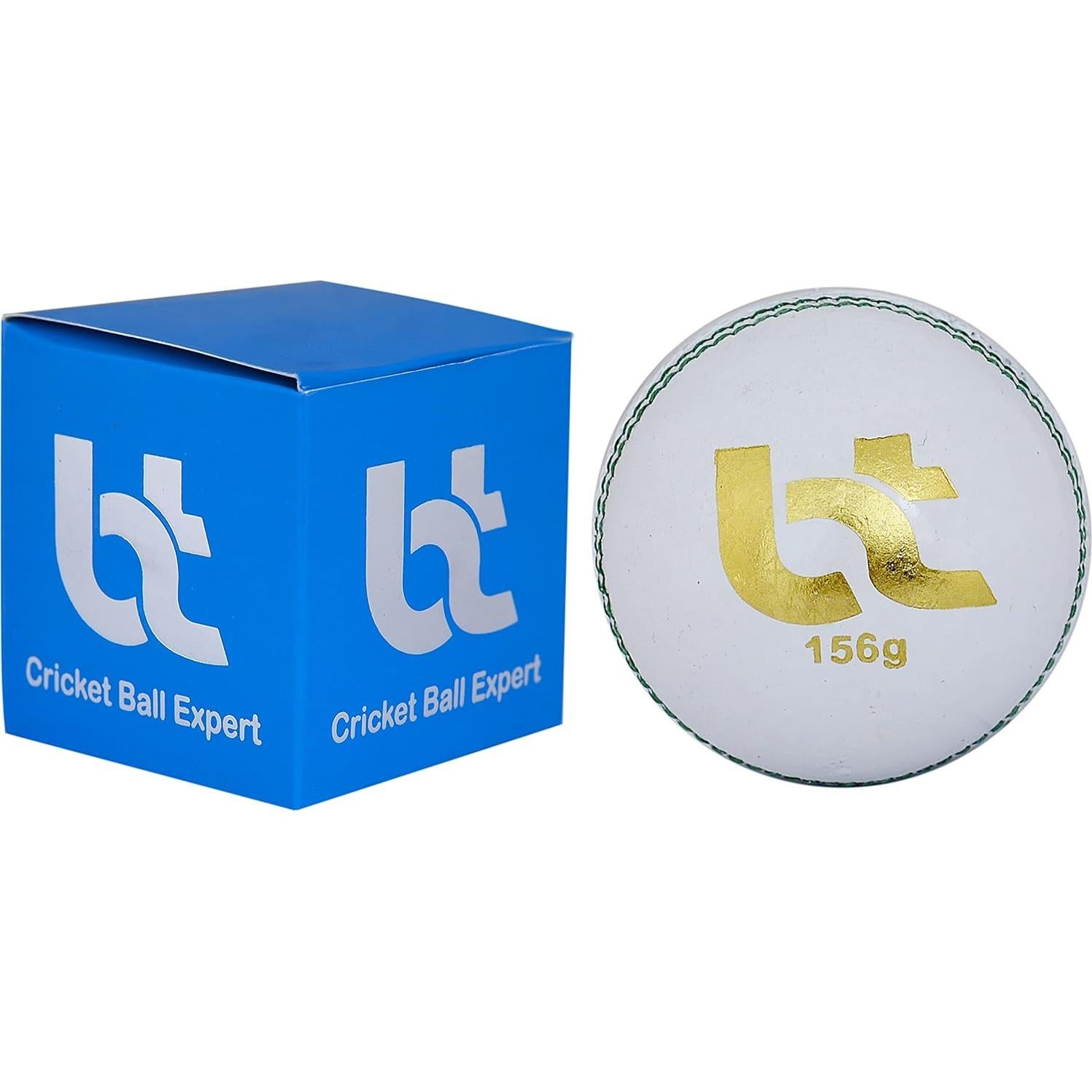 Bola de Críquet Blanca BT Cricket 156g - Cuero Genuino