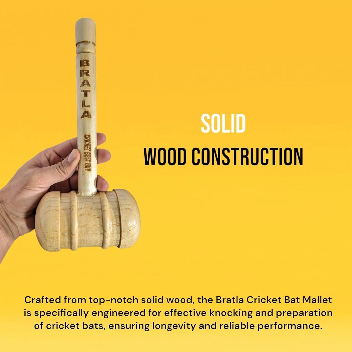 Mazo de Bate de Cricket Bratla Pro - Madera Maciza Ergonomico