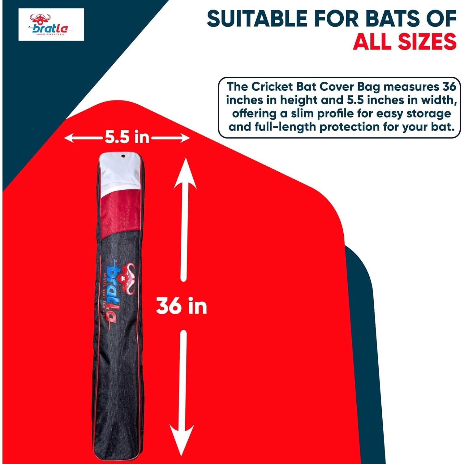 Funda de Bate de Cricket Bratla Pro Acolchada Negro/Rojo