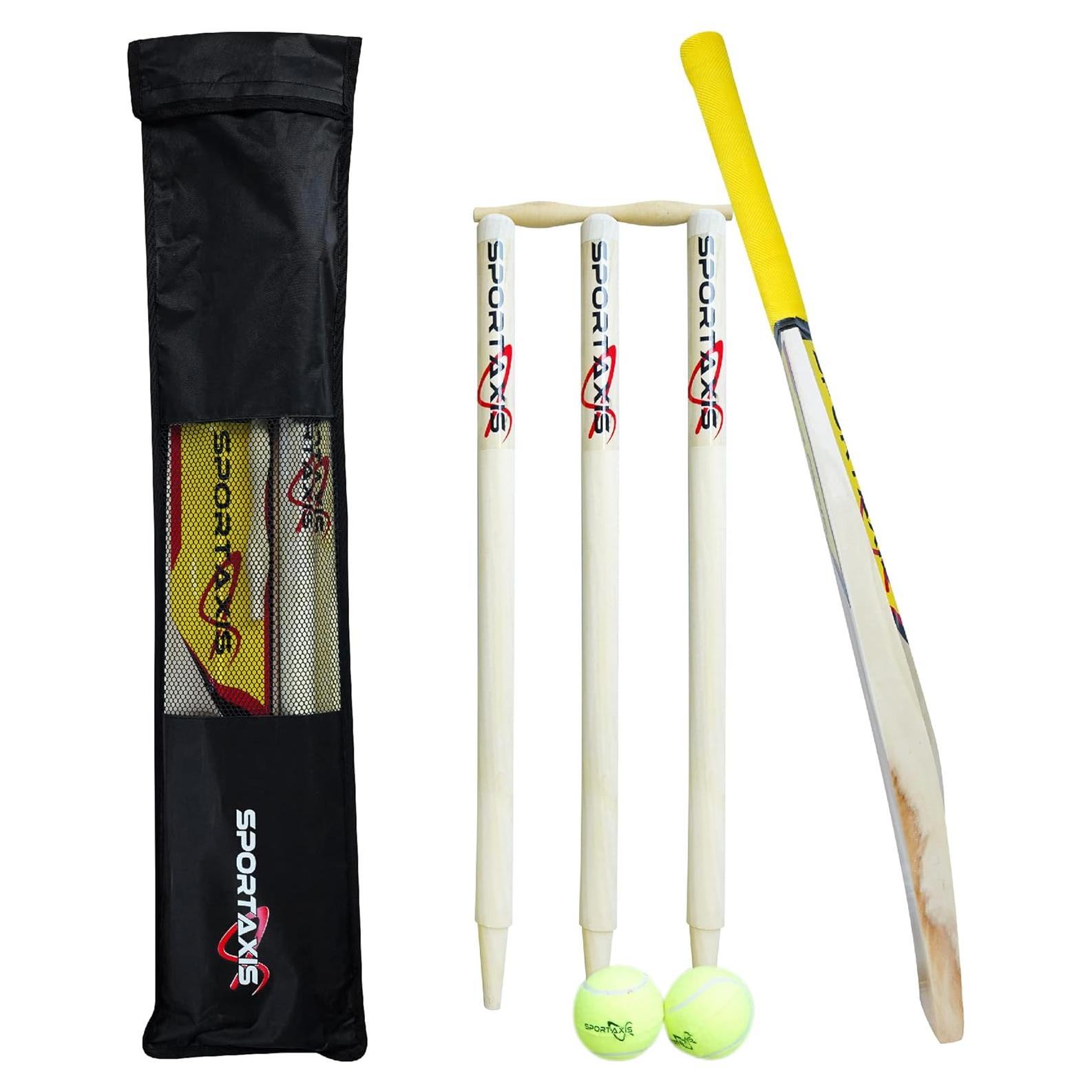 Set de Cricket de Madera SPORTAXIS con Bate, 2 Pelotas y Bolsa