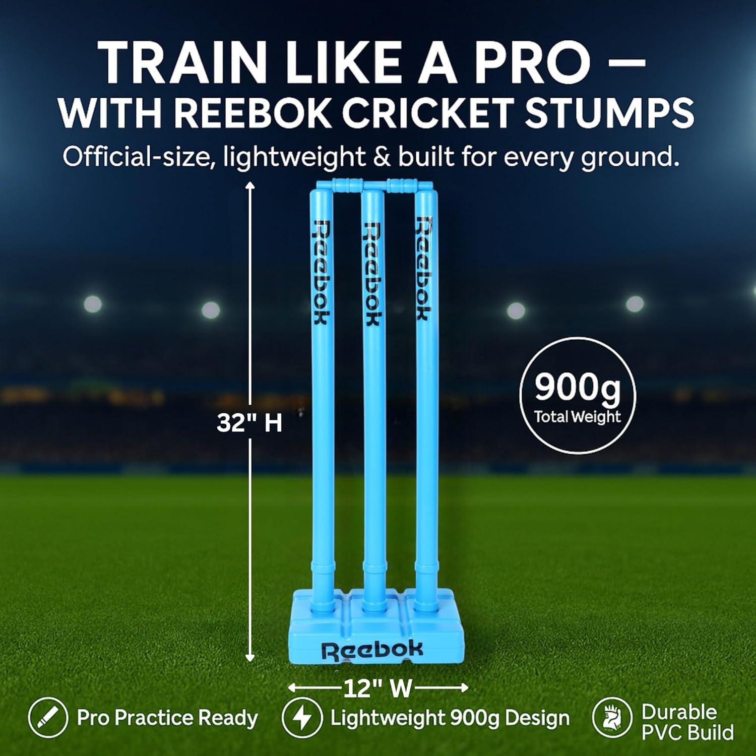 Conjunto de Estacas de Cricket Reebok 001 con Base Pesada y Bails