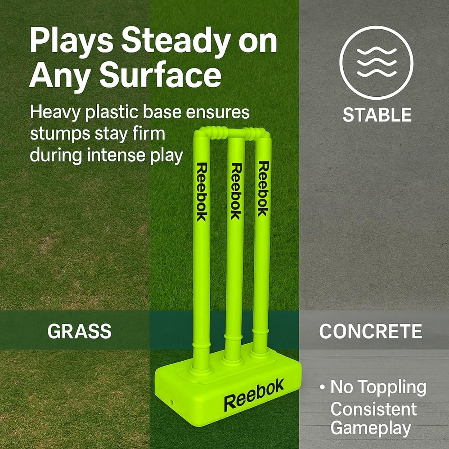 Conjunto de Estacas de Cricket Reebok 001 con Base Pesada y Bails