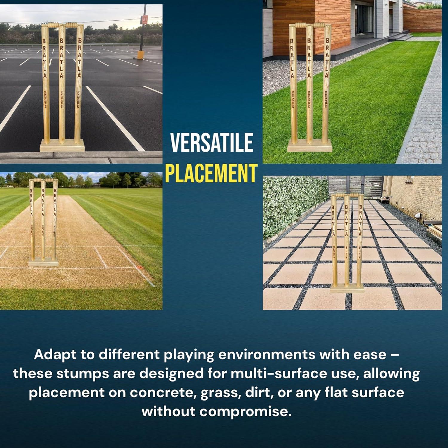Postes de Cricket Bratla con Base de Madera Multi-Superficie