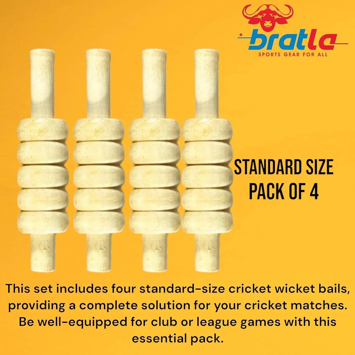 Bails de Cricket Bratla Paquete de 4 Tamaño Estándar Madera